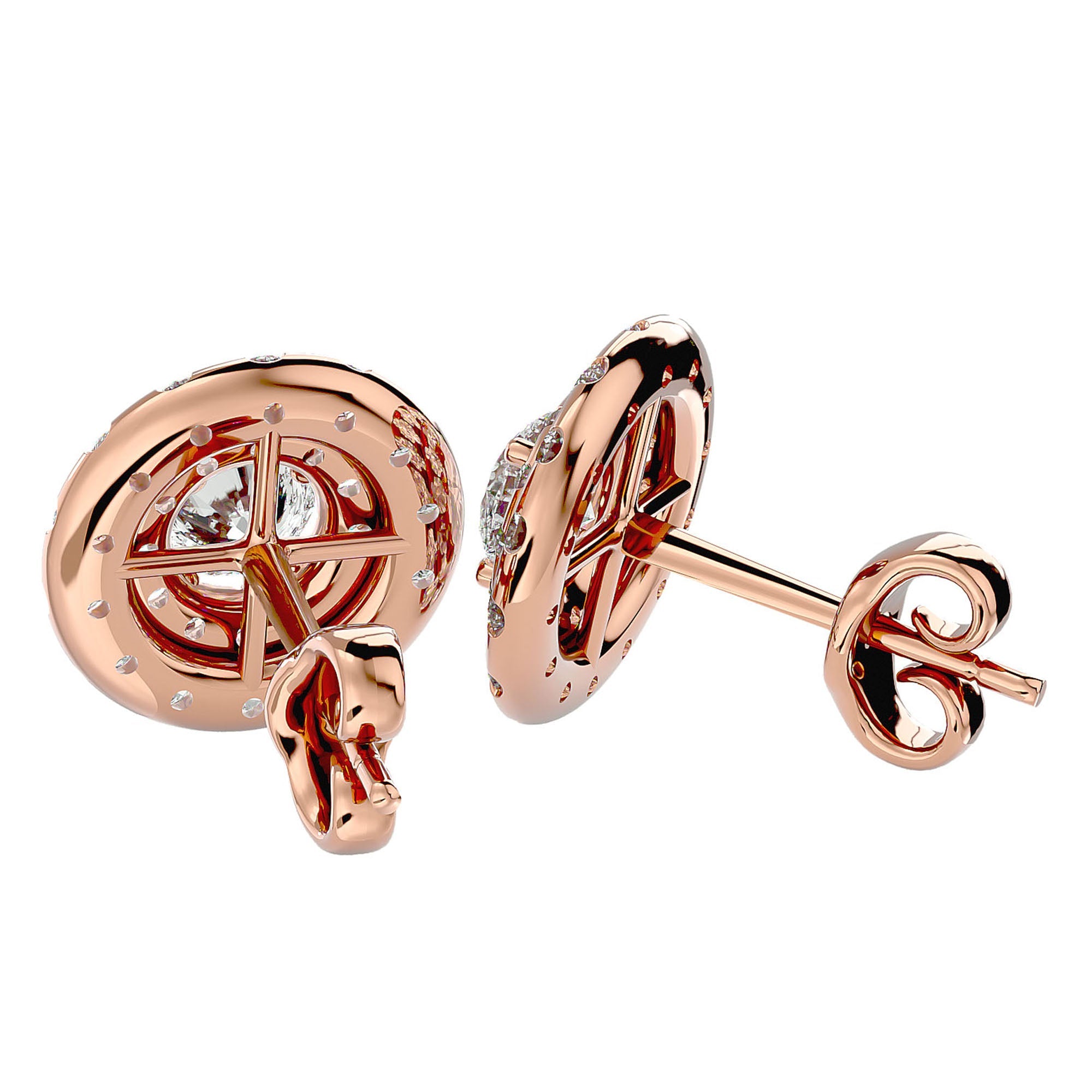 Cercei Halo Distins Cu Moissanite de 1.97 ct din 18k Aur Roz - Castelo.ro