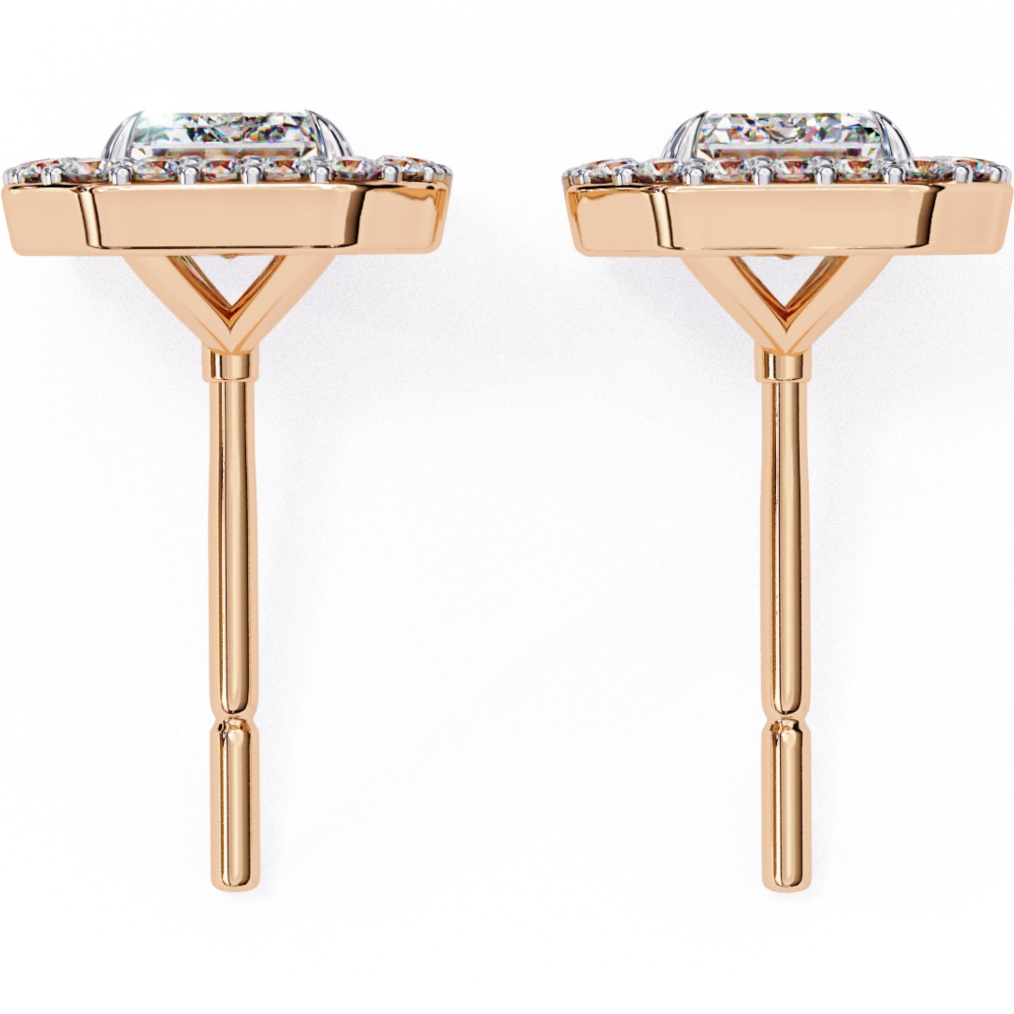 Cercei Stud Louvre Radiant cu Diamante Create în Laborator de 0.86 ct din 18K Aur Roz - Castelo.ro