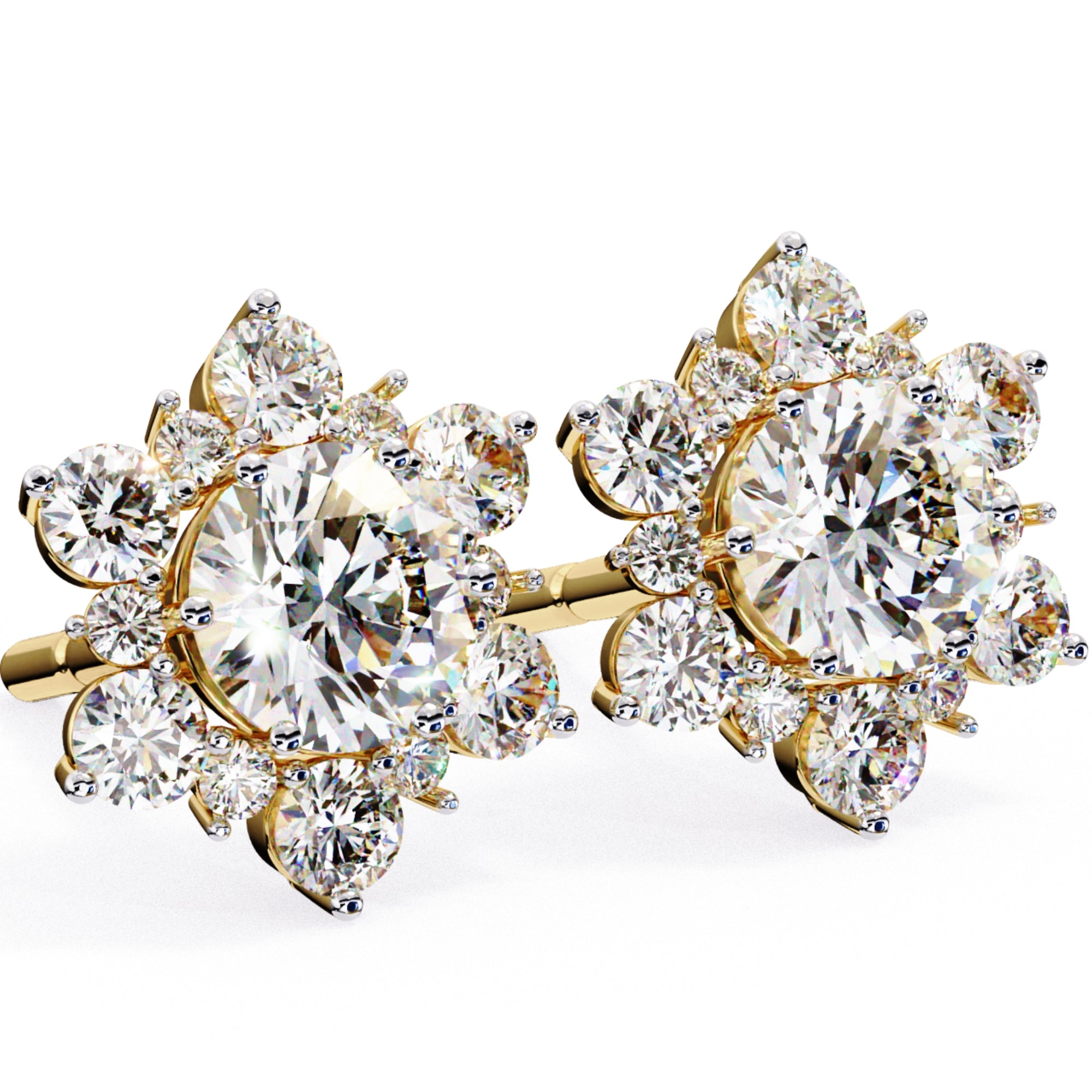 Cercei Stud Snowflake cu Diamante Create în Laborator de 0.72 ct din 18K Aur Galben - Castelo.ro