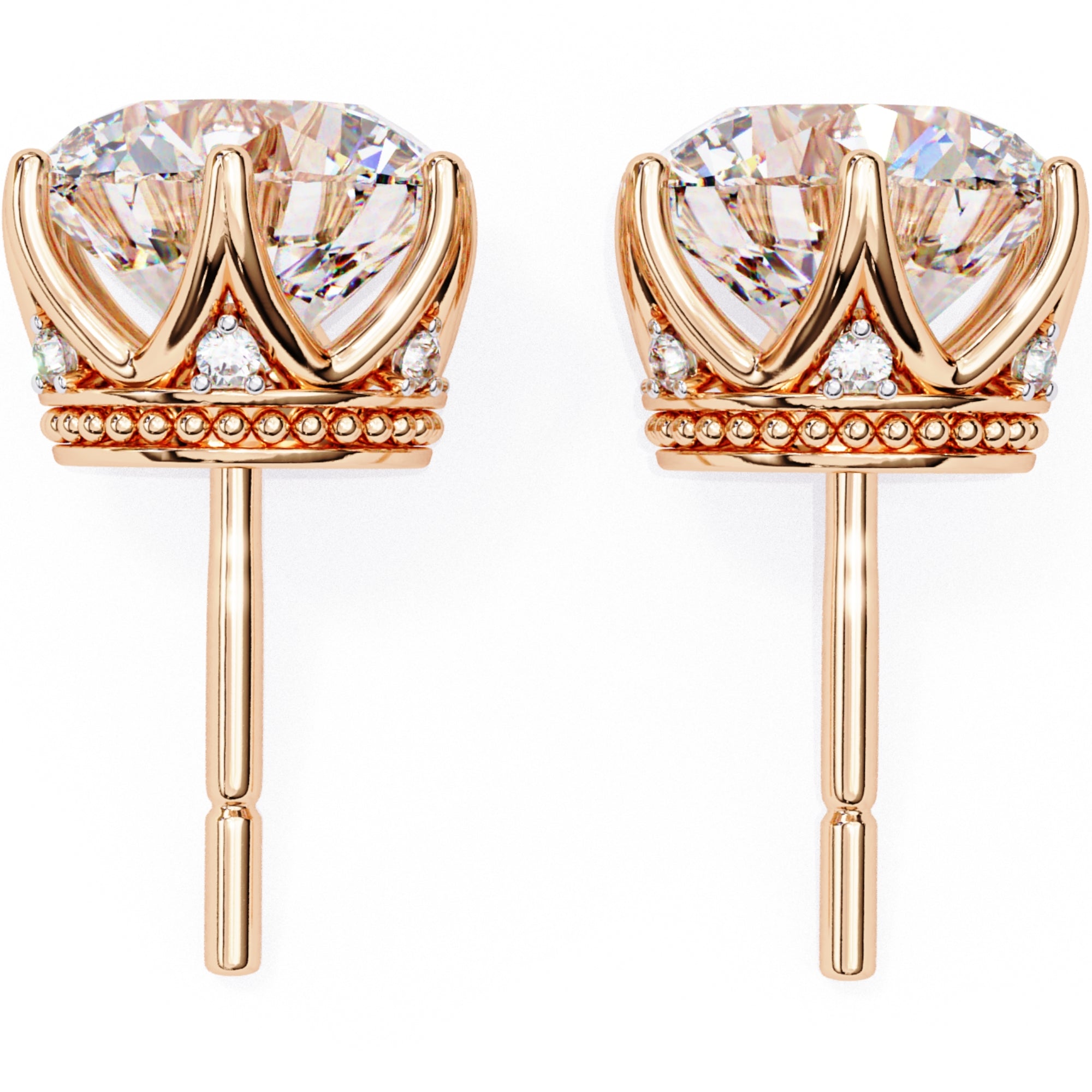 Cercei Stud Royal Cu Diamante Naturale Tăietură Briliant de 2.6 ct din 18K Aur Roz - Castelo.ro