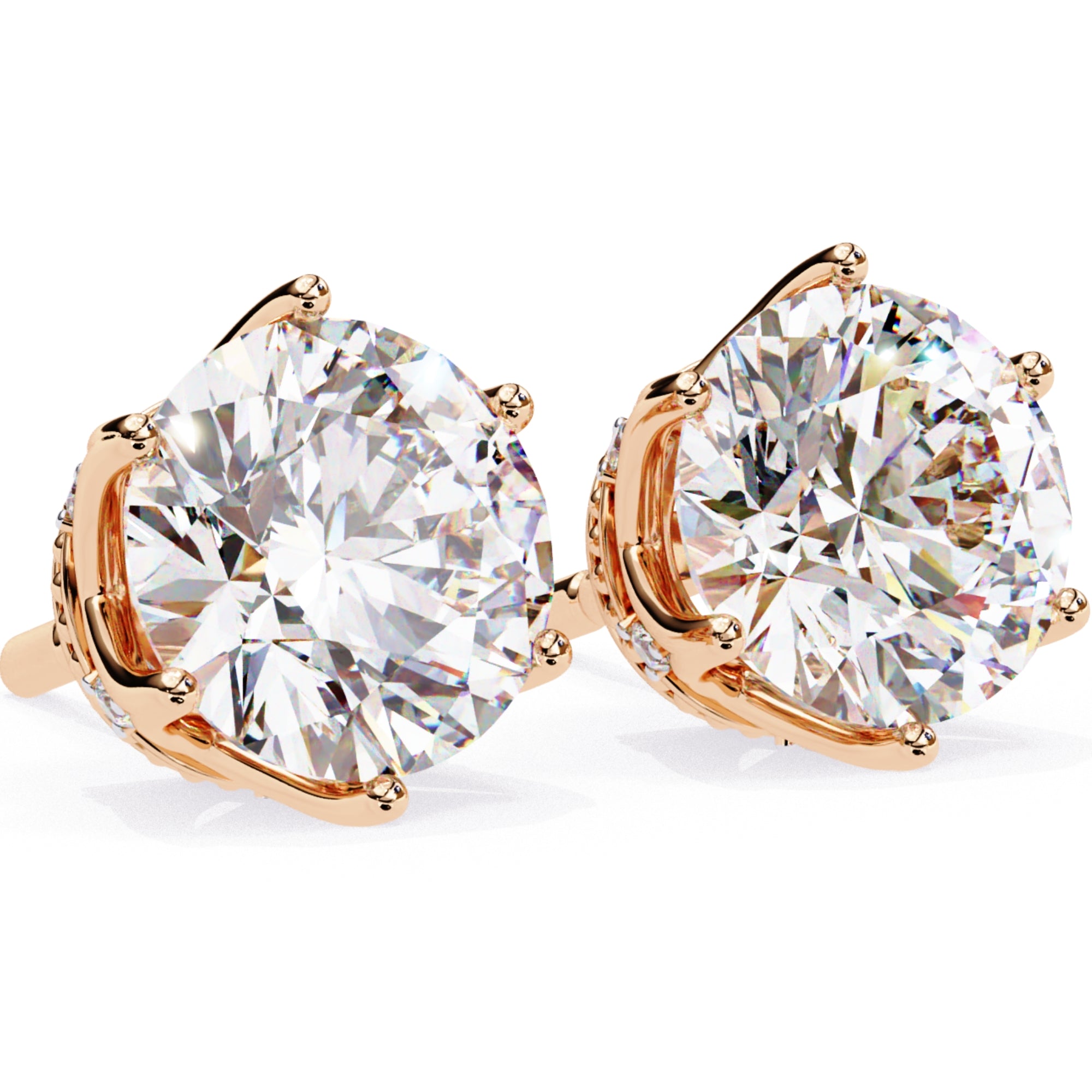 Cercei Stud Royal Cu Diamante Naturale Tăietură Briliant de 2.6 ct din 18K Aur Roz - Castelo.ro