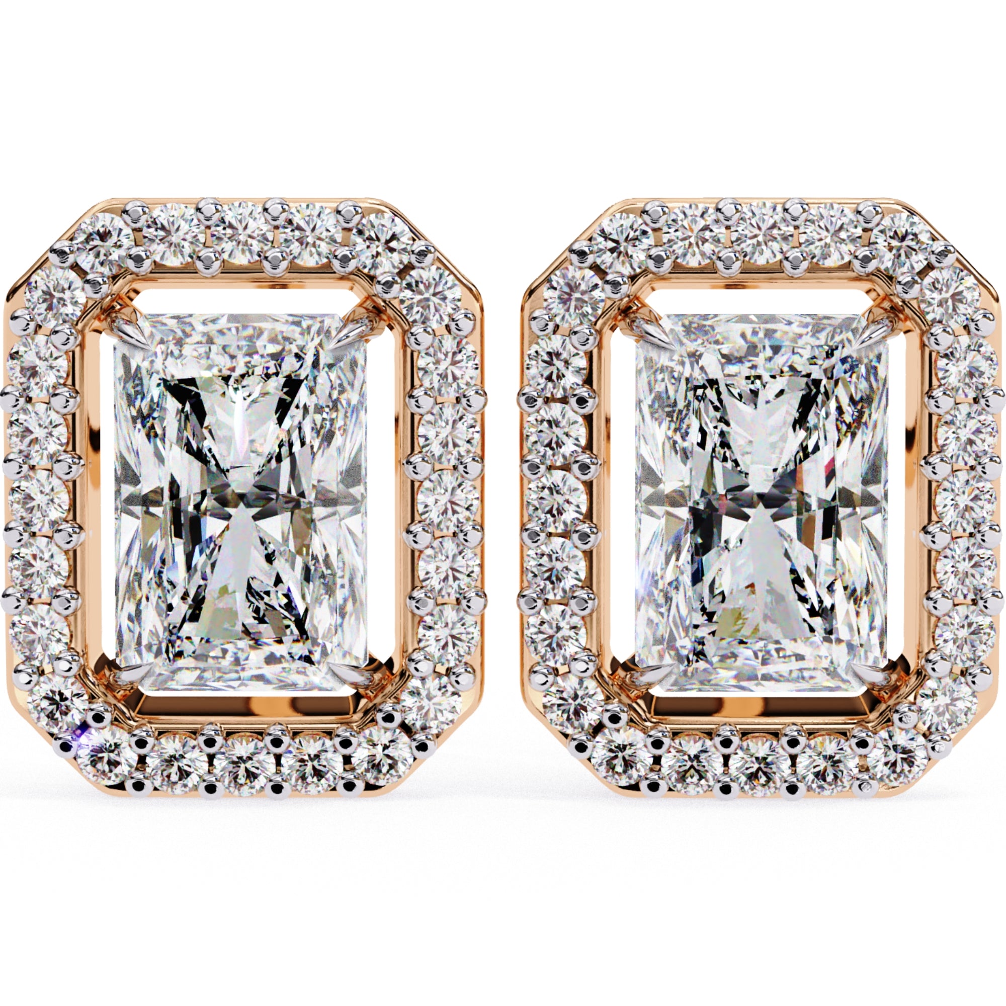 Cercei Stud Radiant Eiffel cu Moissanite de 0.95 ct din 18K Aur Roz - Castelo.ro