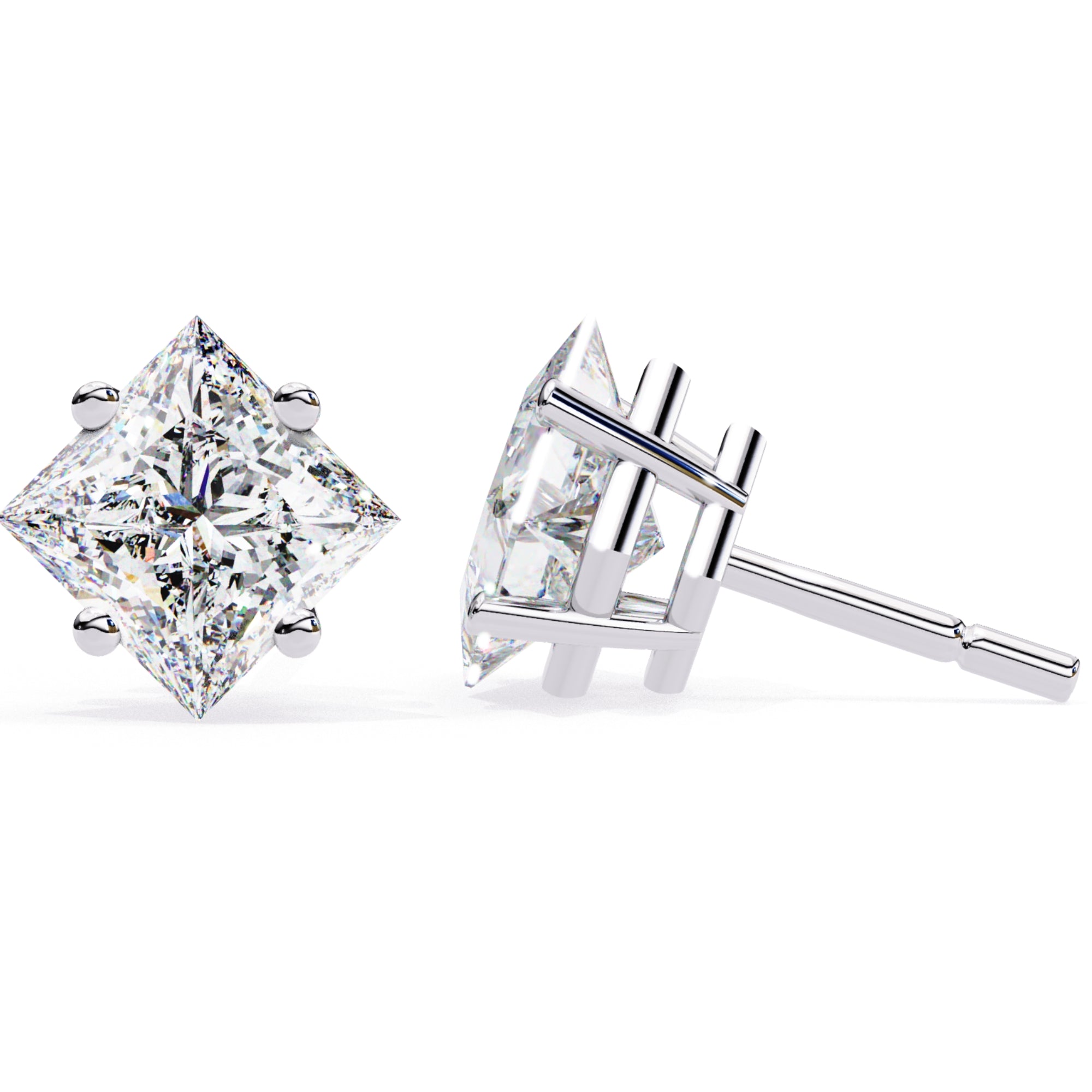 Cercei Stud Cu Diamante Naturale Tăietură Princess de 2 ct din - Castelo.ro