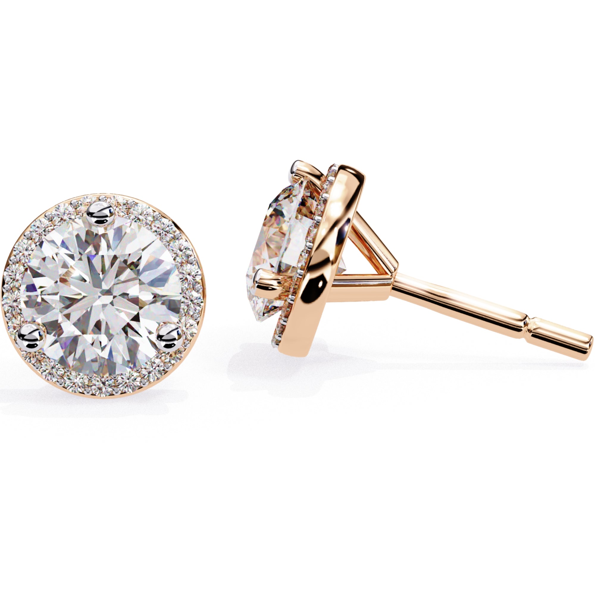 Cercei Stud Halo Dreams din Aur 14k cu Moissanite de 1.95 ct