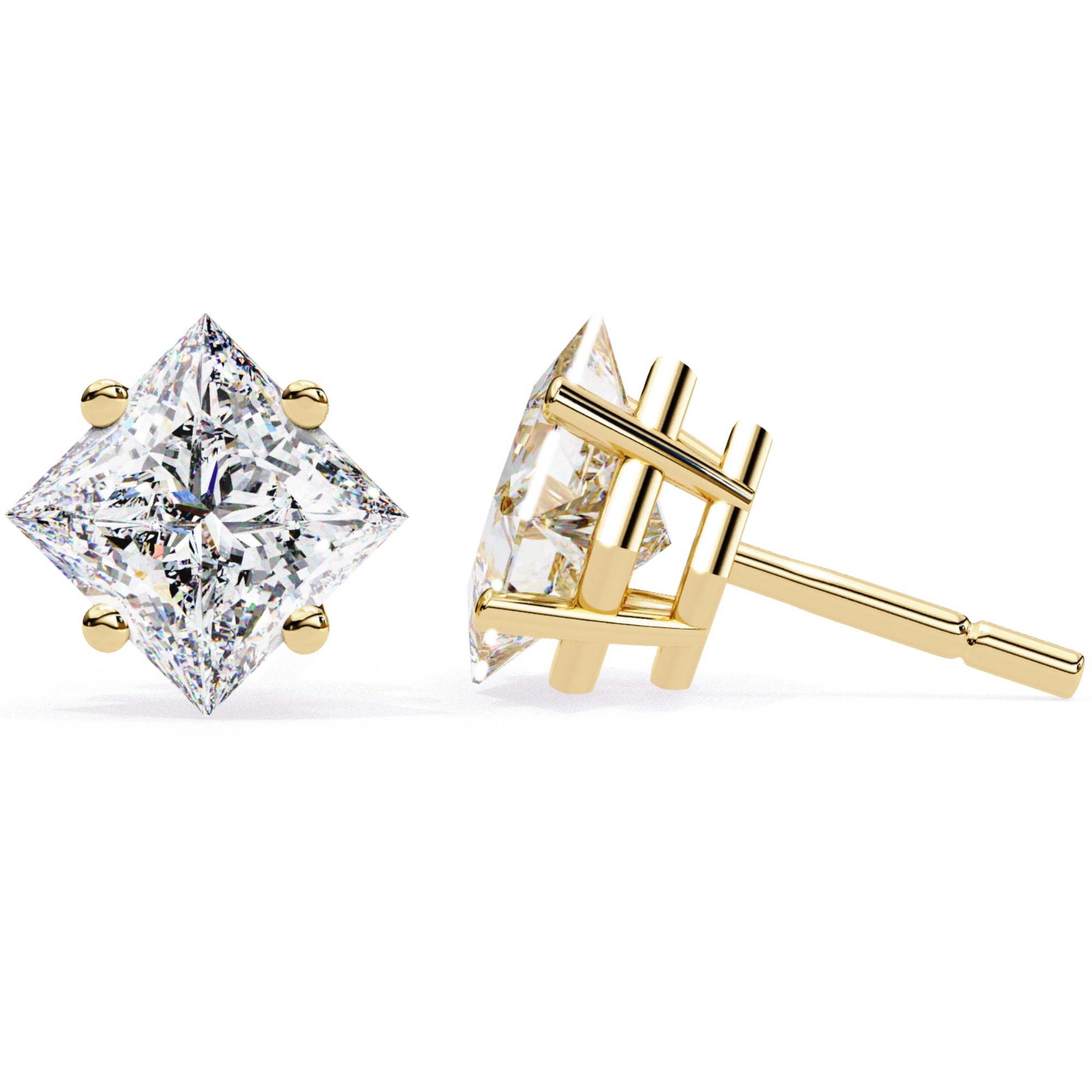 Cercei Stud Cu Diamante Naturale Tăietură Princess de 2 ct din - Castelo.ro