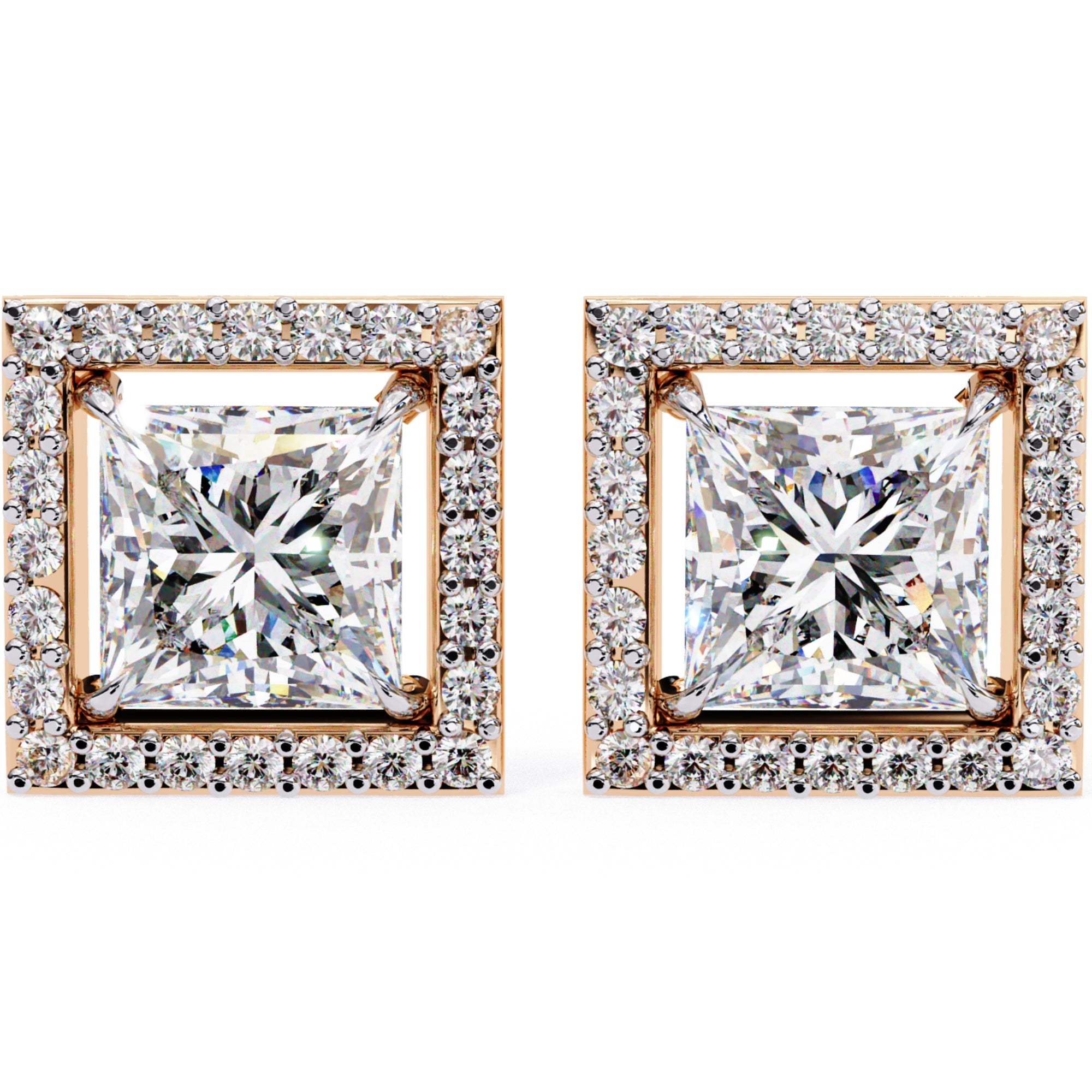 Cercei Stud Square cu Diamante Create în Laborator de 0.84 ct din 18K Aur Roz - Castelo.ro