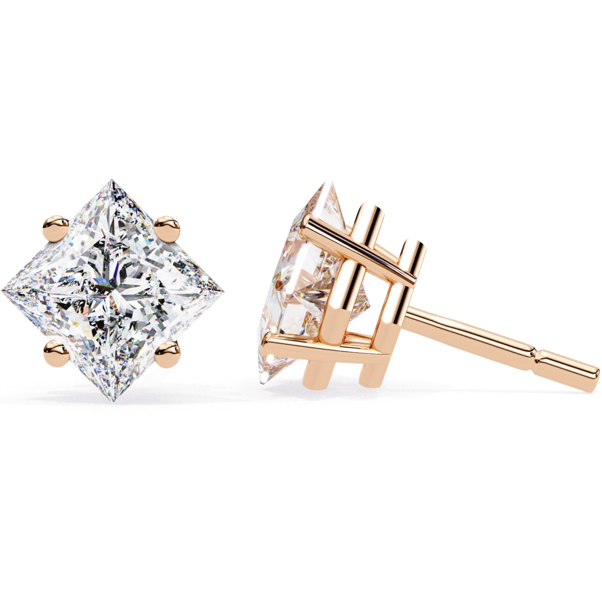 Cercei Stud Cu Diamante Naturale Tăietură Princess de 2 ct din - Castelo.ro