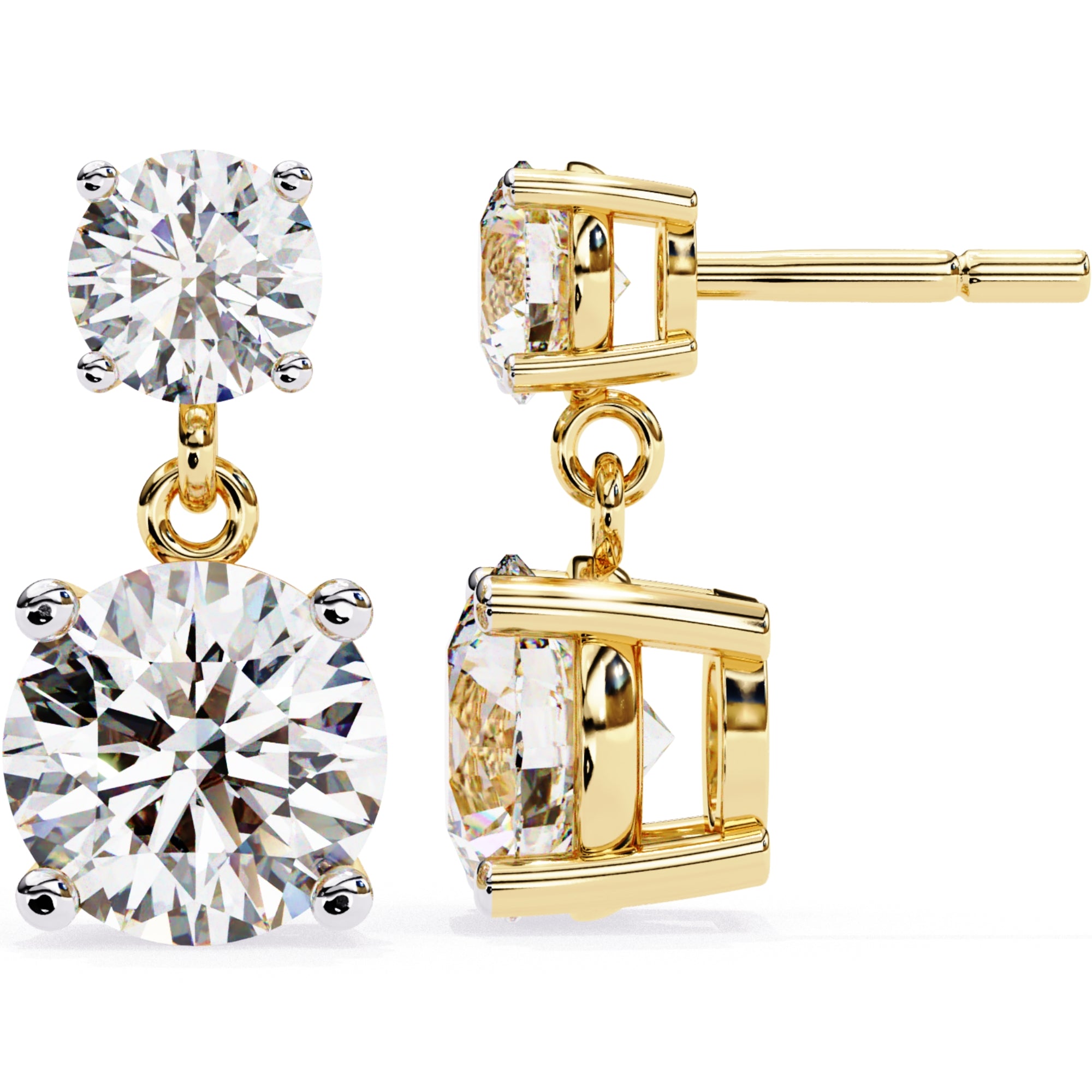 Cercei Drop Stud Cu Diamante Naturale Tăietură Briliant de 3.7 ct din 18K Aur Galben - Castelo.ro