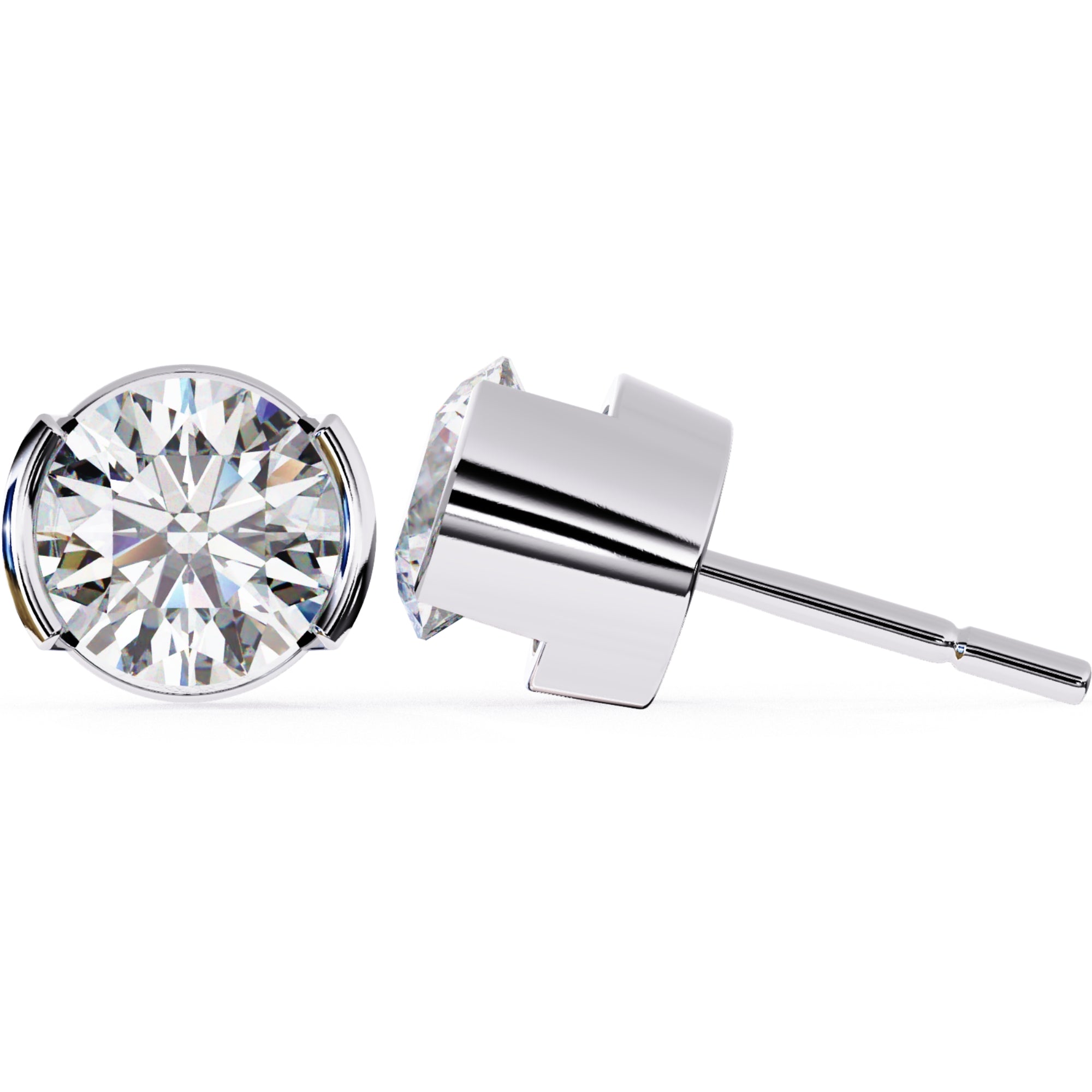Cercei Stud Bezel Rio din Aur 14k cu Moissanite Tăietură Briliant de 2.5 ct din 14K Aur Alb - Castelo.ro