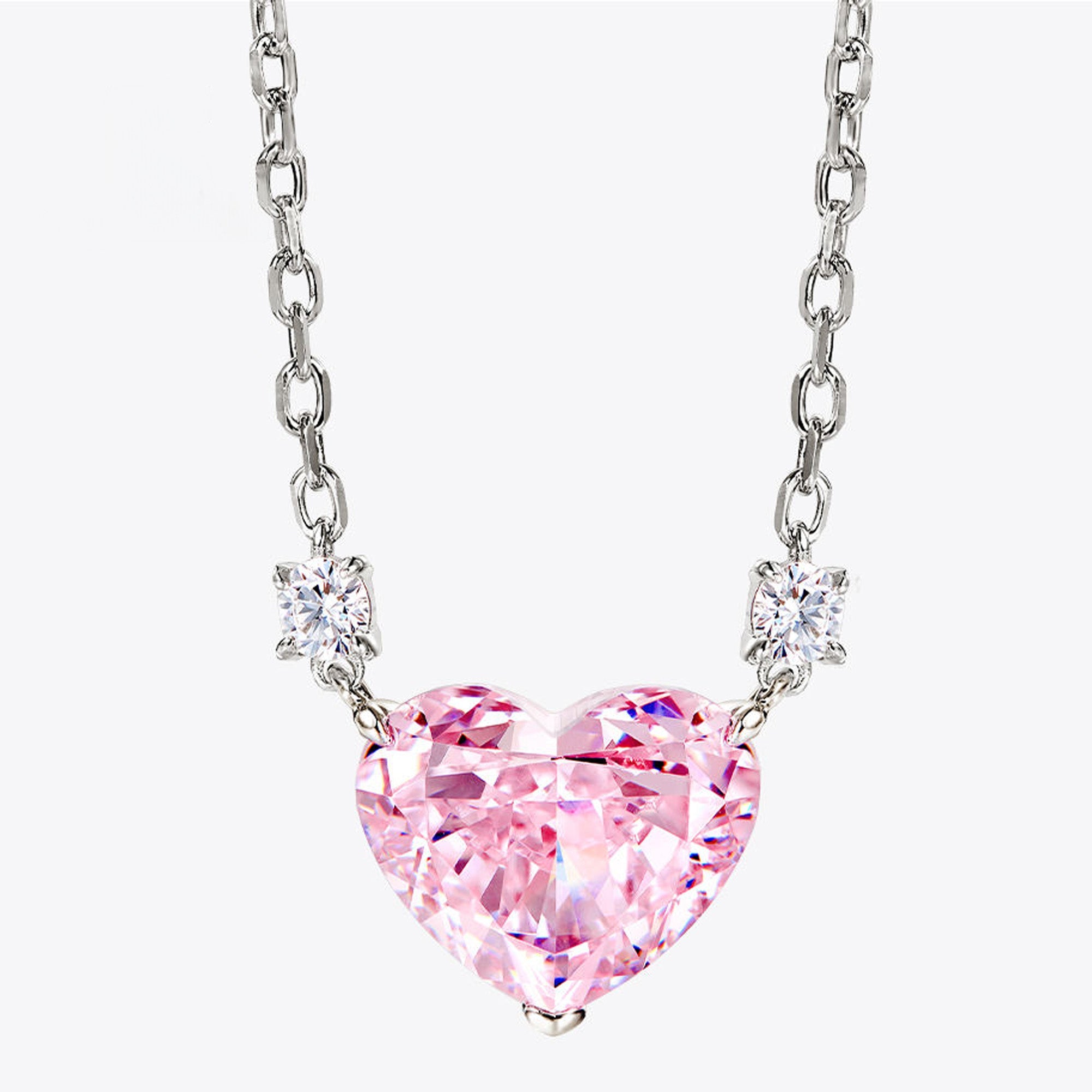 Colier Pendant Inimă Roz din Argint 925 cu Zircon din - Castelo.ro