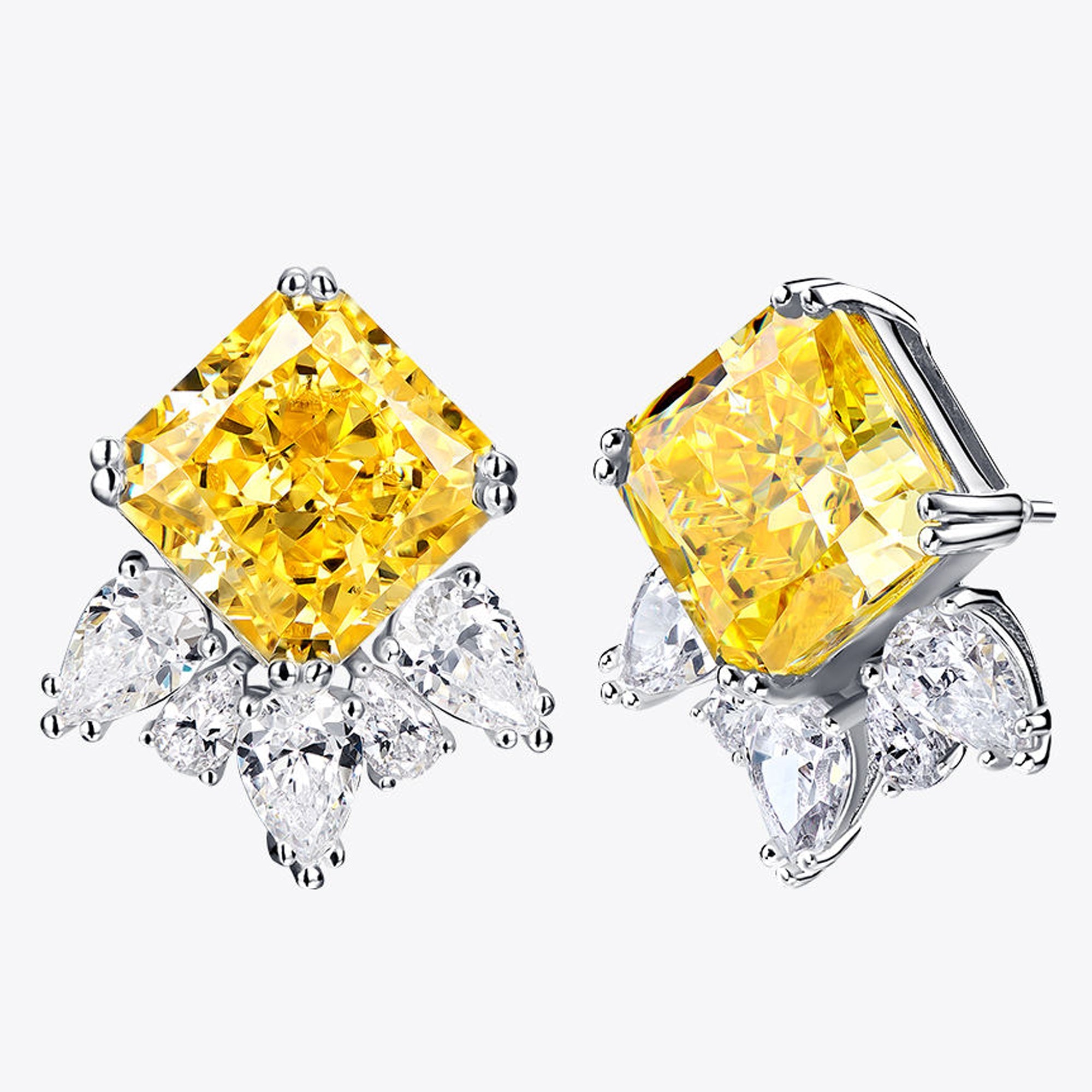 Cercei Stud Ananas cu Cristal Galben din Argint S925 Placat cu Rodiu și Zircon A5 din - Castelo.ro