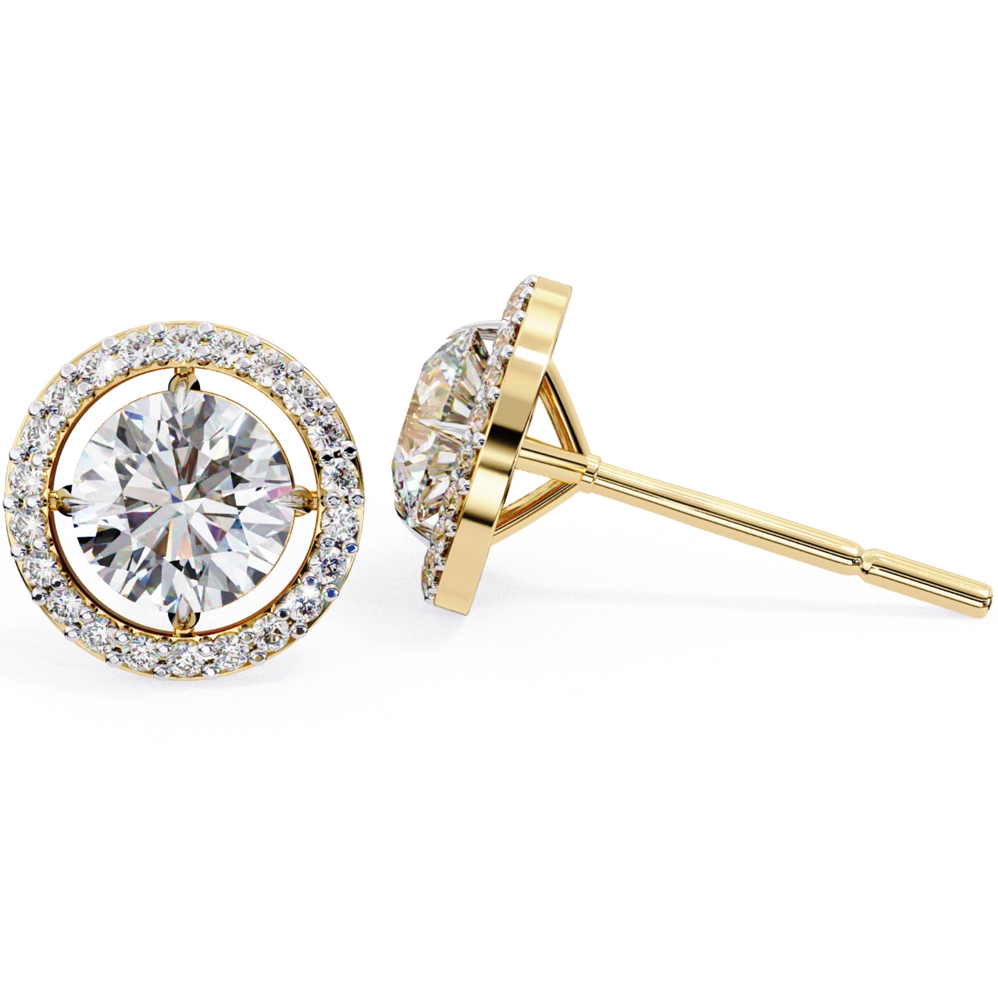 Cercei Stud Round Halo cu Diamante Create în Laborator de 0.92 ct din 18K Aur Galben - Castelo.ro