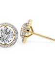 Cercei Stud Round Halo cu Moissanite de 0.92 ct din 18K Aur Galben - Castelo.ro