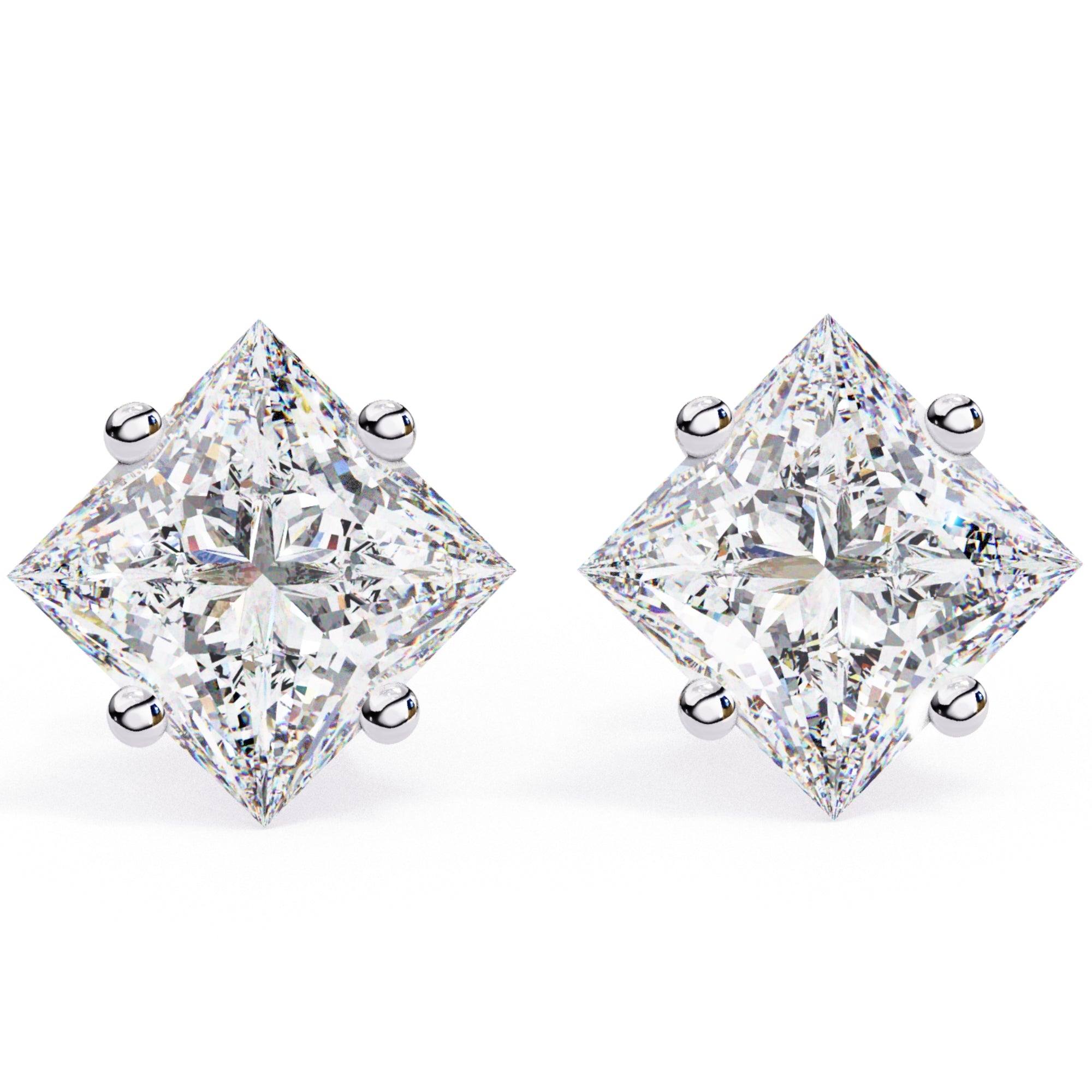 Cercei Stud Cu Diamante Naturale Tăietură Princess de 2 ct din - Castelo.ro