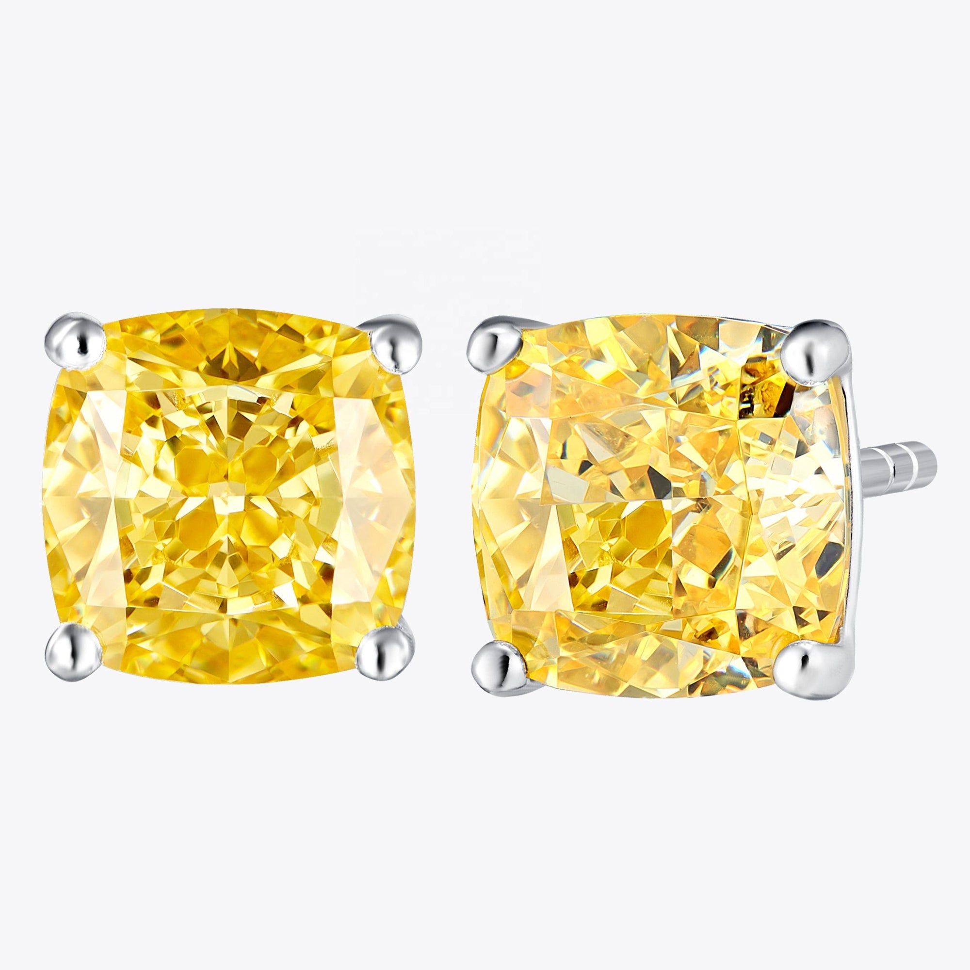 Cercei Stud cu Piatră Galbenă Tăietură Pernă din Argint S925 Placat cu Rodiu și Zircon 5A din - Castelo.ro