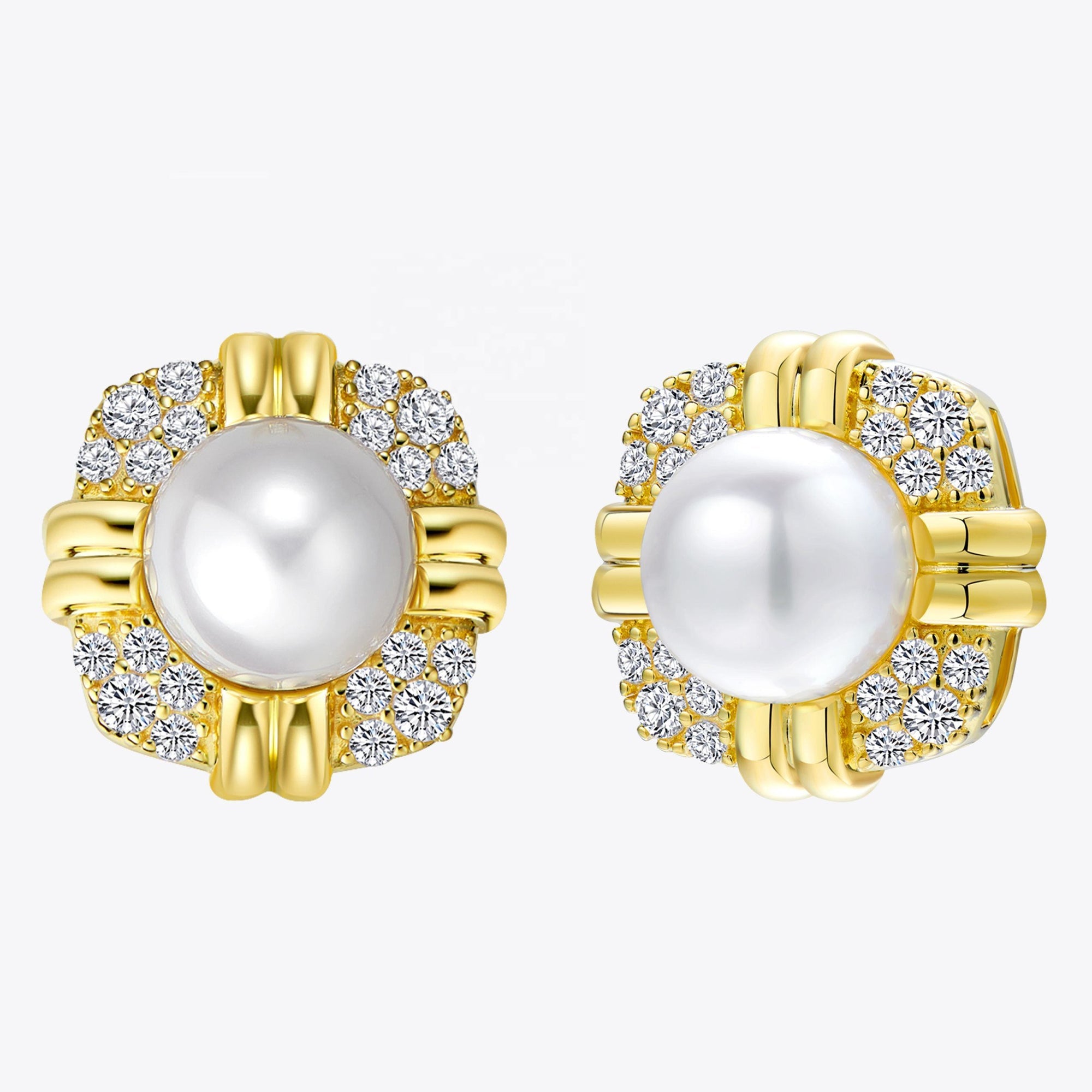 Cercei Vintage cu Perlă 10 mm din Argint Masiv 925 Placat cu Aur Galben și Zircon 5A din - Castelo.ro
