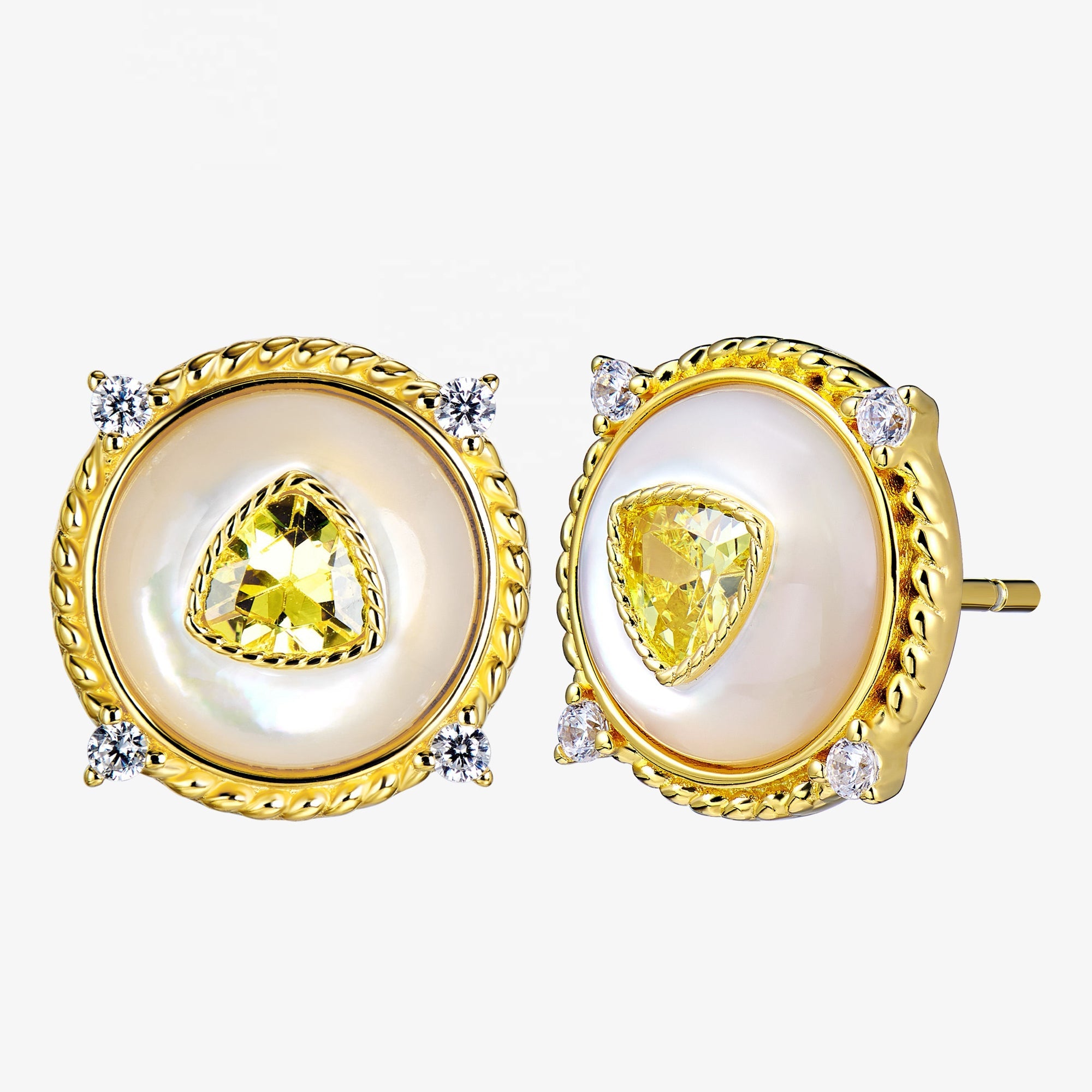 Cercei Stud cu Cristal Galben din Argint 925, Placați cu Aur de 18k din - Castelo.ro