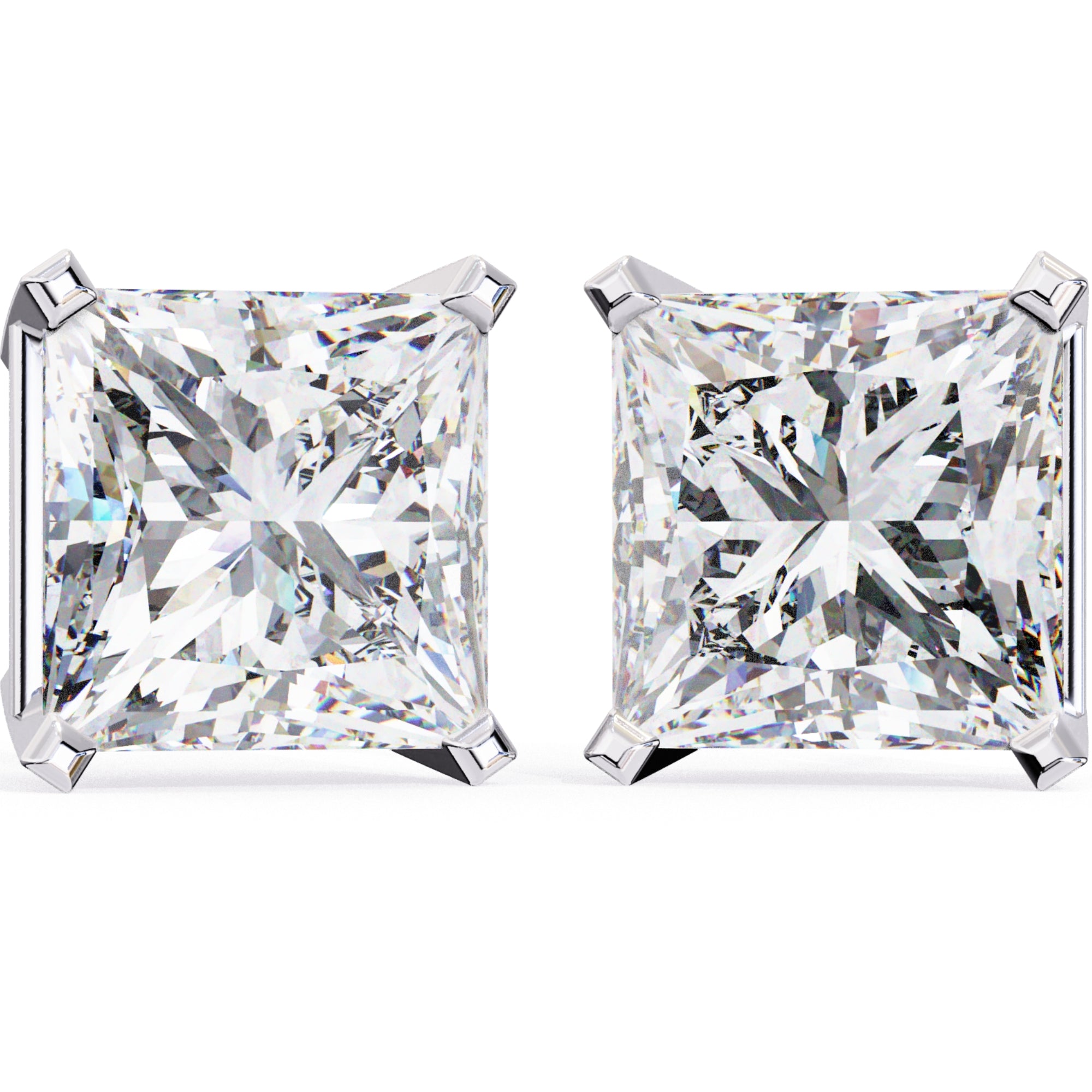 Cercei Stud Imperial din Aur 14k cu Moissanite Tăietură Princess de 3 ct din 14K Aur Alb - Castelo.ro