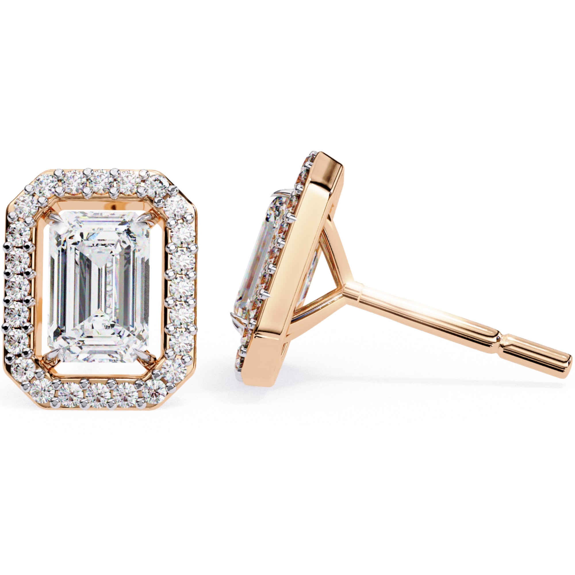 Cercei Stud Louvre Radiant cu Diamante Create în Laborator de 0.86 ct din 18K Aur Roz - Castelo.ro