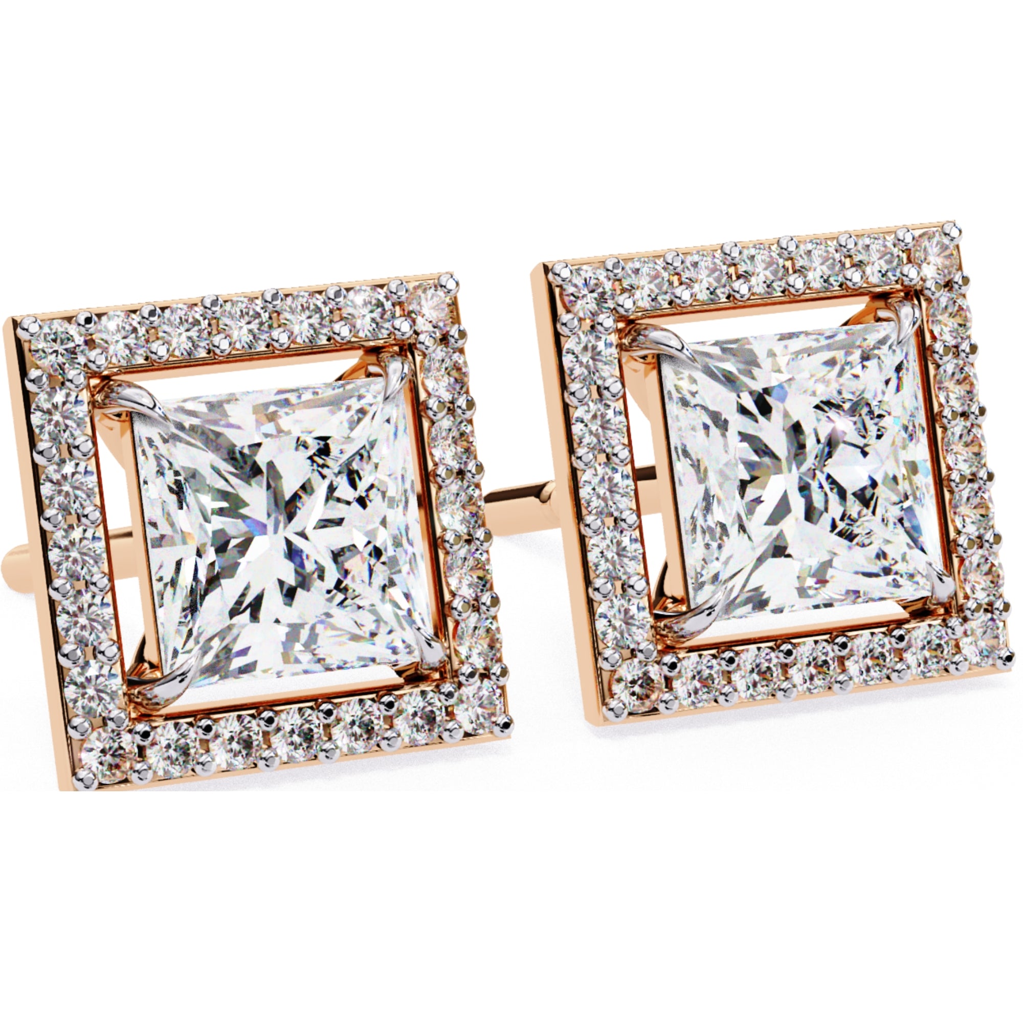 Cercei Stud Square cu Diamante Create în Laborator de 0.84 ct din 18K Aur Roz - Castelo.ro