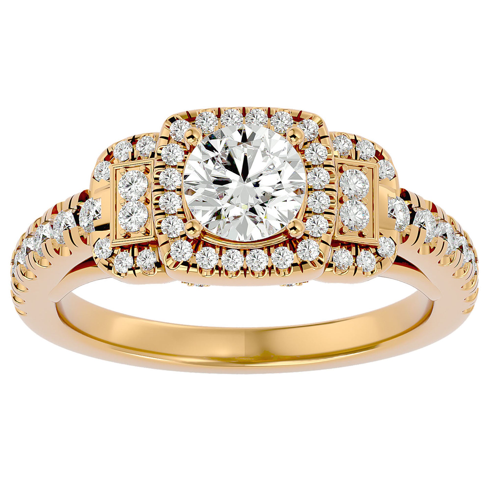 Inel de Logodnă Vintage Pavé Halo cu Diamante Create în Laborator de 1.21 ct din 18k Aur Galben - Castelo.ro