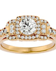 Inel de Logodnă Vintage Pavé Halo cu Diamante Create în Laborator de 1.21 ct din 18k Aur Galben - Castelo.ro