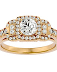 Inel de Logodnă Vintage Pavé Halo cu Moissanite de 1.21 ct din 18k Aur Galben - Castelo.ro