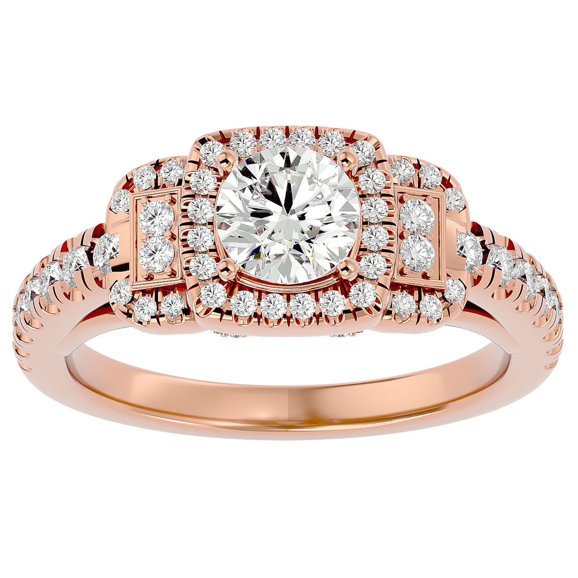 Inel de Logodnă Vintage Pavé Halo cu Moissanite de 1.21 ct din 18k Aur Roz - Castelo.ro