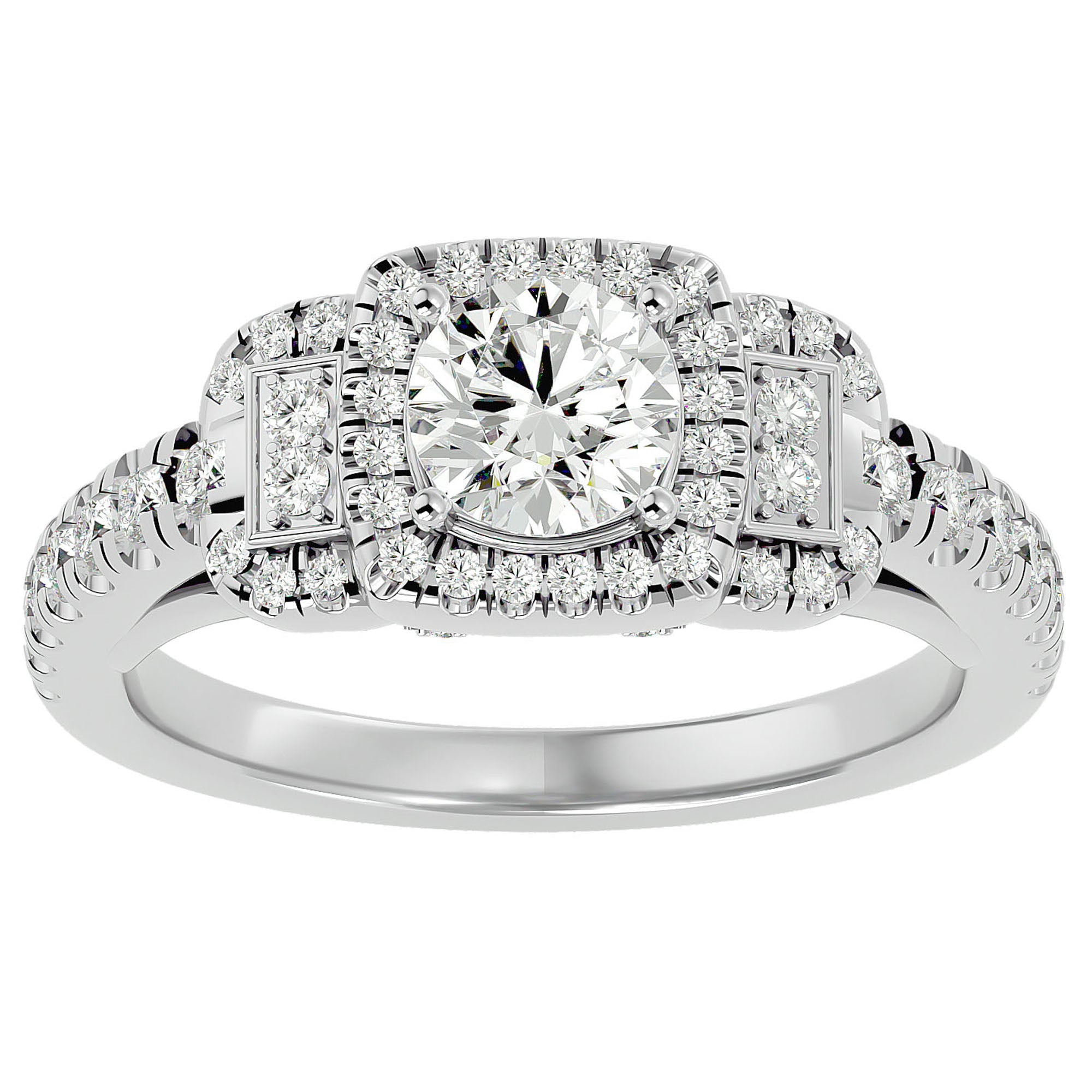 Inel de Logodnă Vintage Pavé Halo cu Diamante Create în Laborator de 1.21 ct din Platina - Castelo.ro
