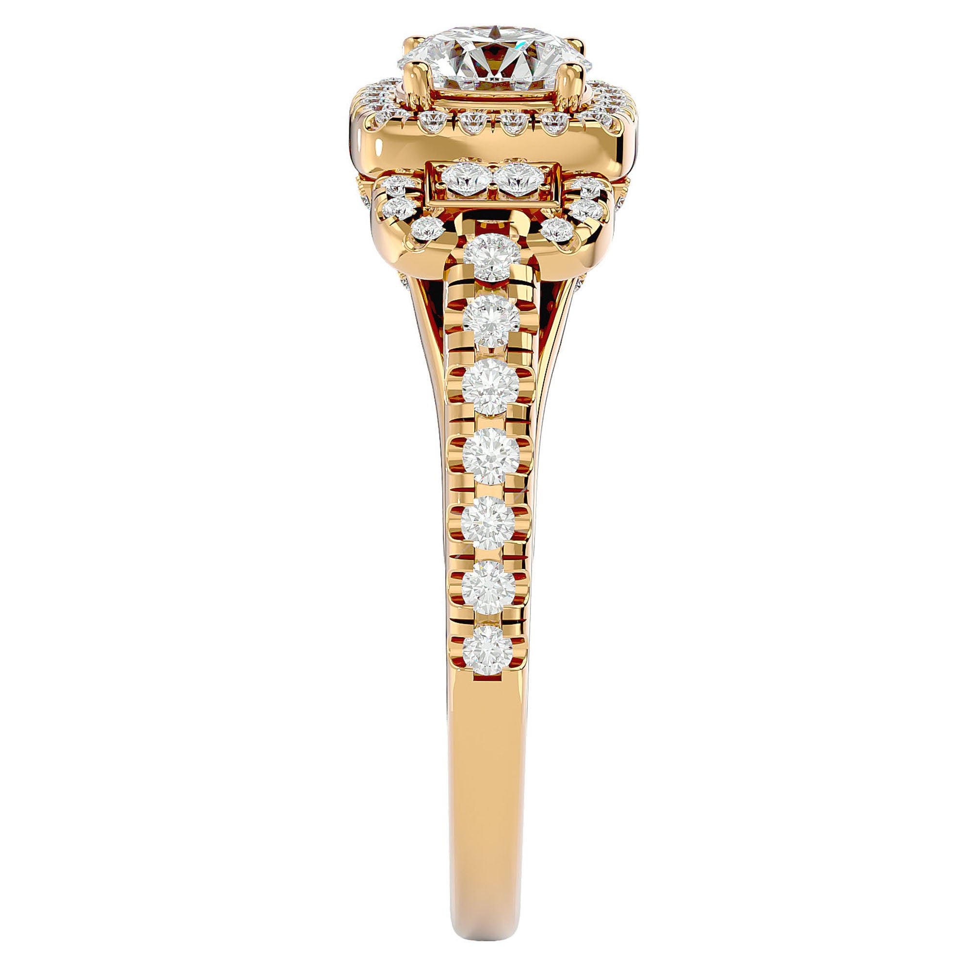 Inel de Logodnă Vintage Pavé Halo din Aur 14k cu Diamante Naturale de 1.21 ct din 14k Aur Galben - Castelo.ro