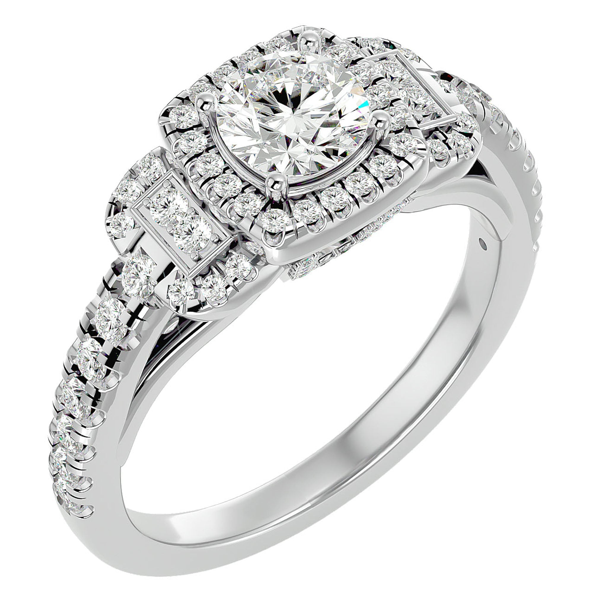 Inel de Logodnă Vintage Pavé Halo cu Diamante Create în Laborator de 1.21 ct din Platina - Castelo.ro