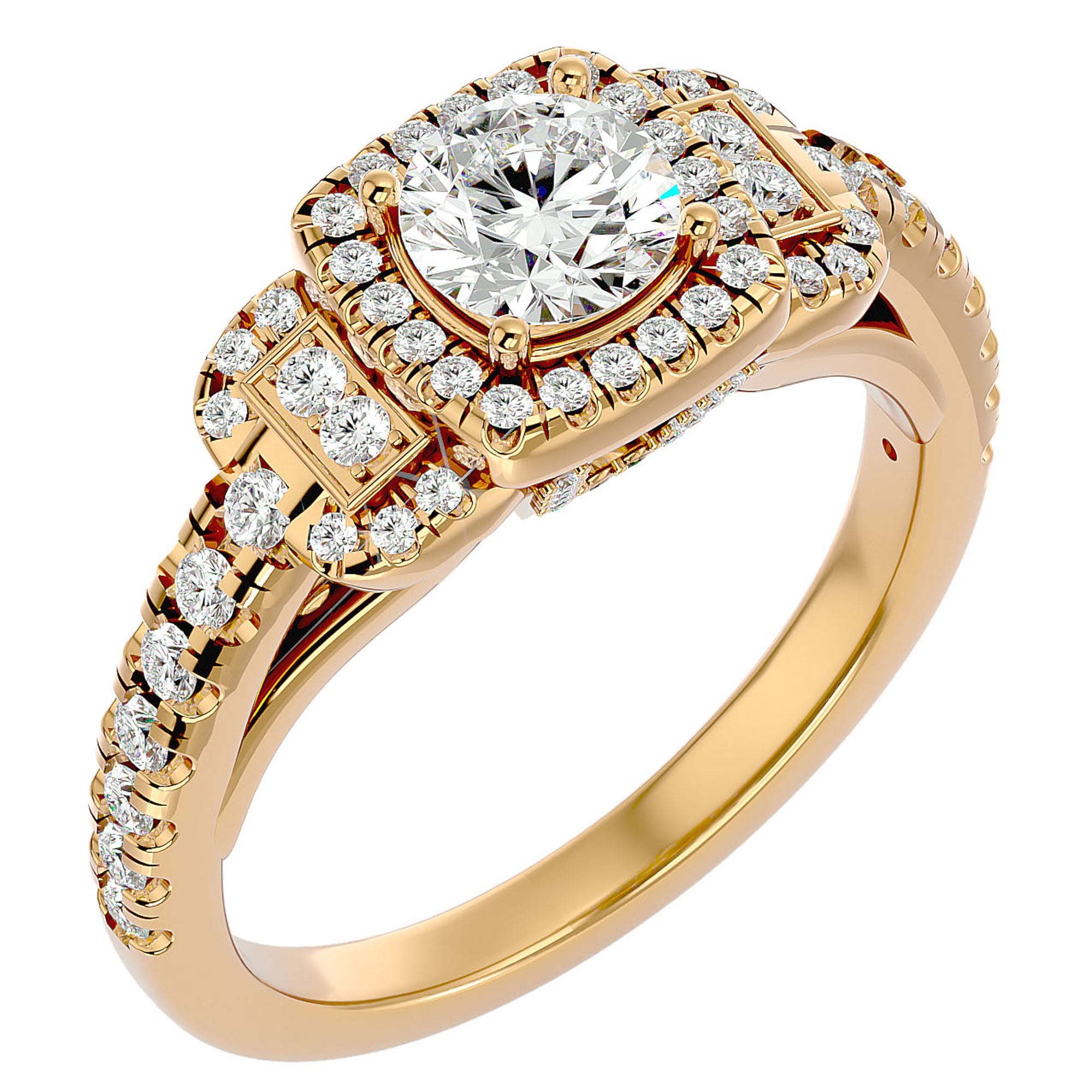 Inel de Logodnă Vintage Pavé Halo cu Diamante Create în Laborator de 1.21 ct din 18k Aur Galben - Castelo.ro