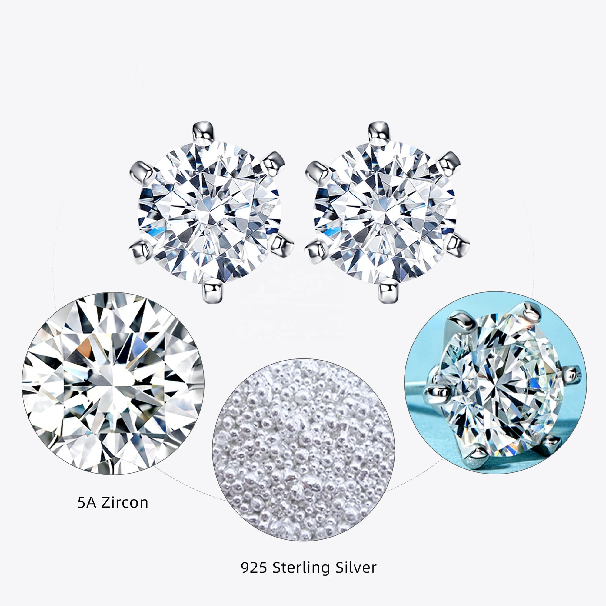 Cercei Stud Solitaire Strălucitor cu Șase Gheare din Argint 925 Placat cu Rodiu și Zirconiu 5A din - Castelo.ro