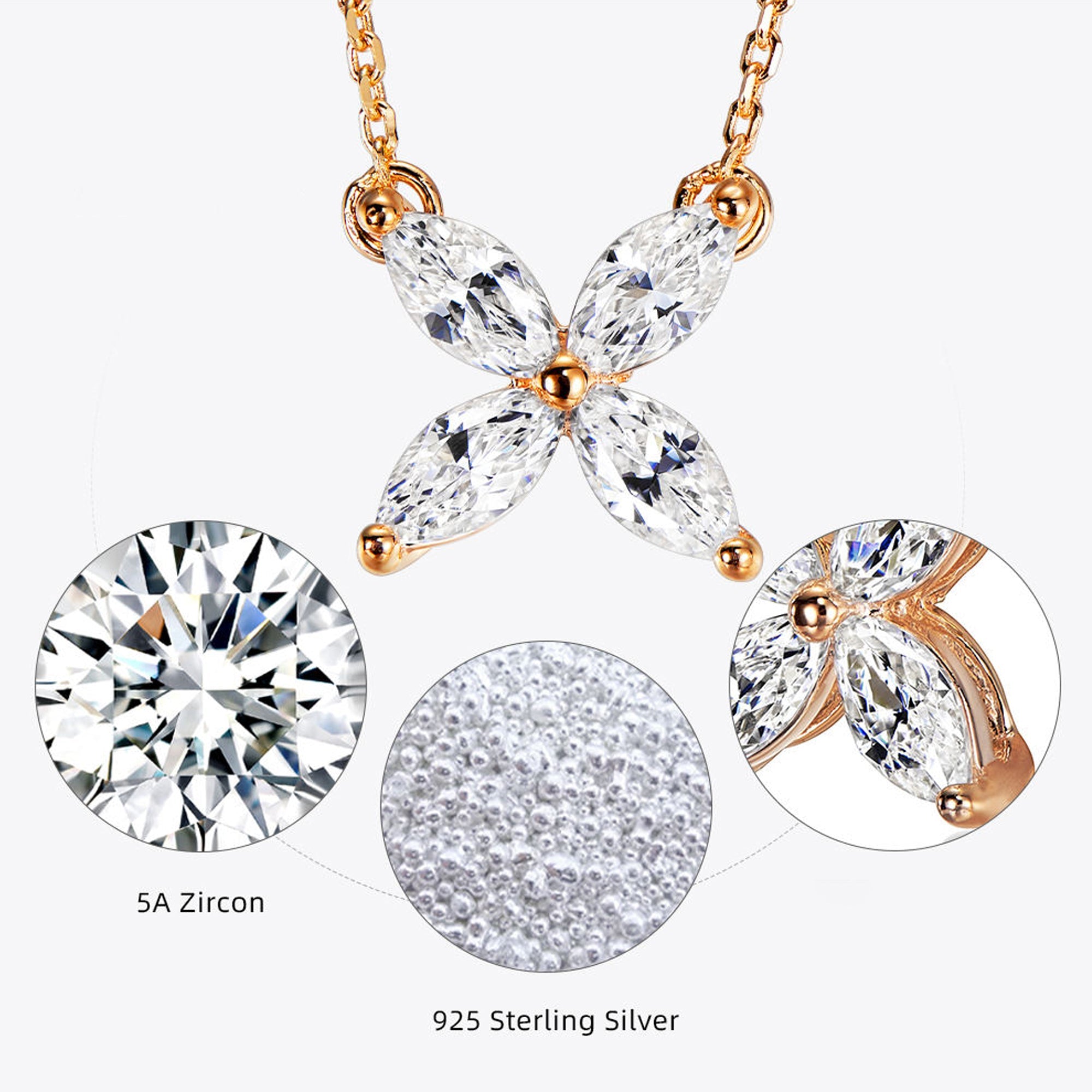 Lănțișor Fluture cu Tăietură Marquise din Argint 925, Zirconiu 5A din - Castelo.ro