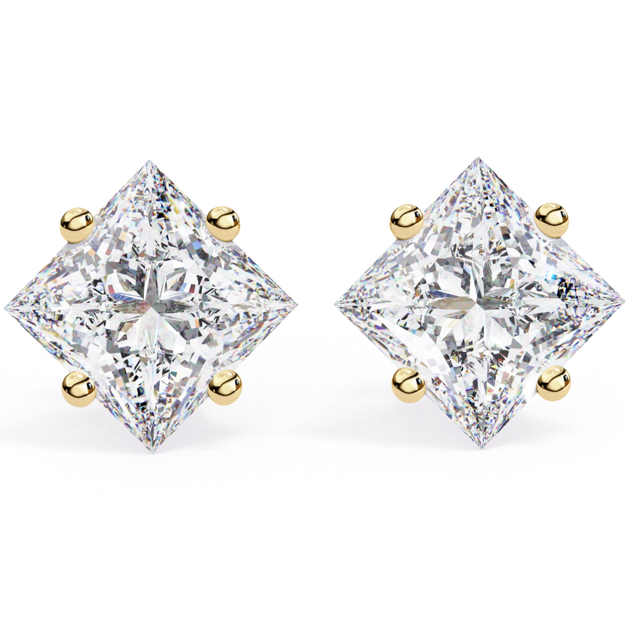 Cercei Stud Cu Diamante Naturale Tăietură Princess de 2 ct din - Castelo.ro