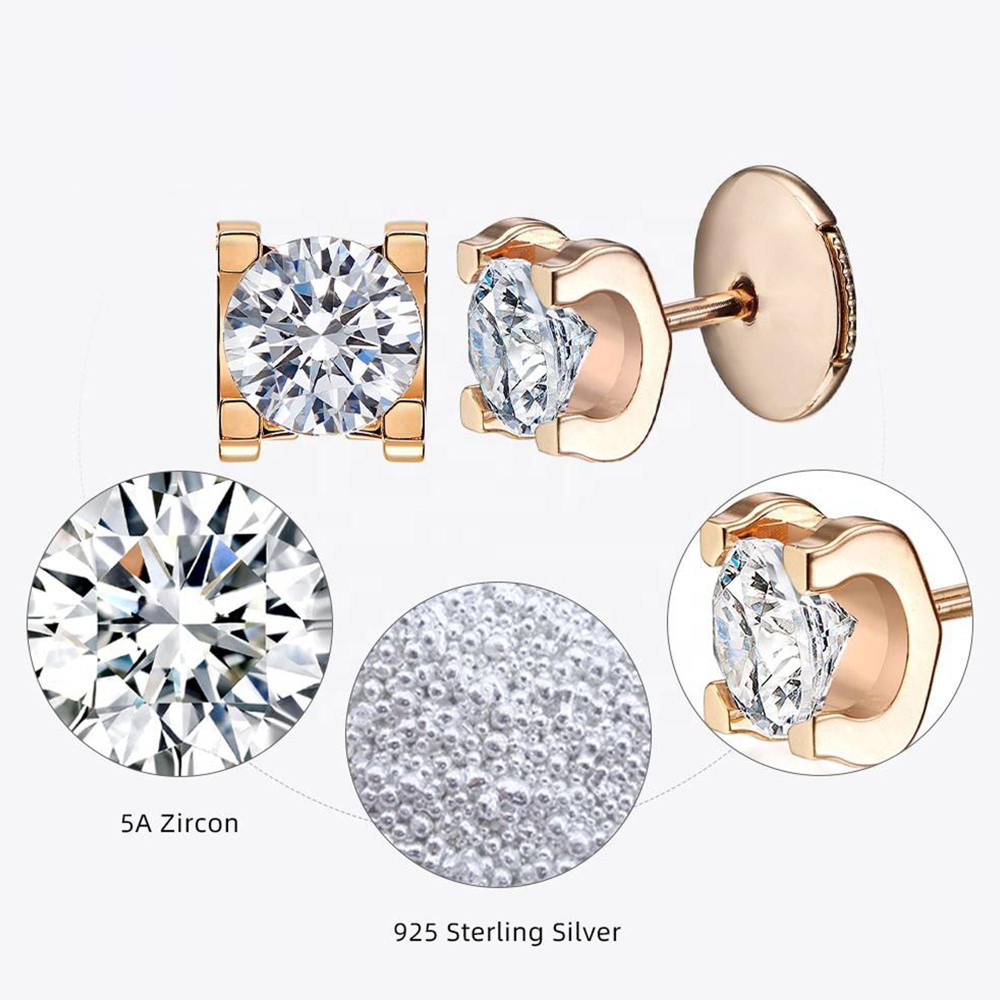Cercei Stud cu Cristal Rotund Strălucitor din Argint 925 Placat cu Aur și Zirconiu 5A din - Castelo.ro