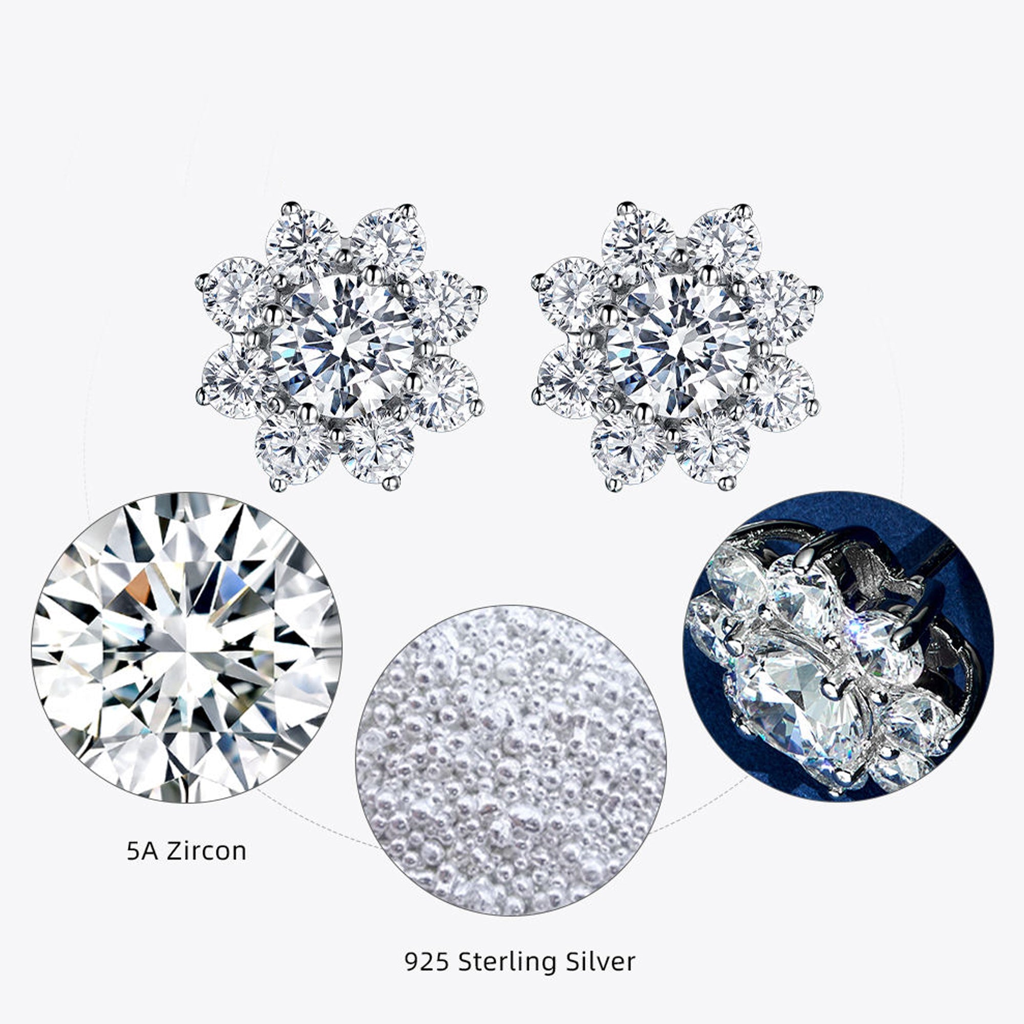 Cercei Stud Floarea Soarelui din Argint 925 Placat cu Rodiu și Zirconiu 5A din - Castelo.ro