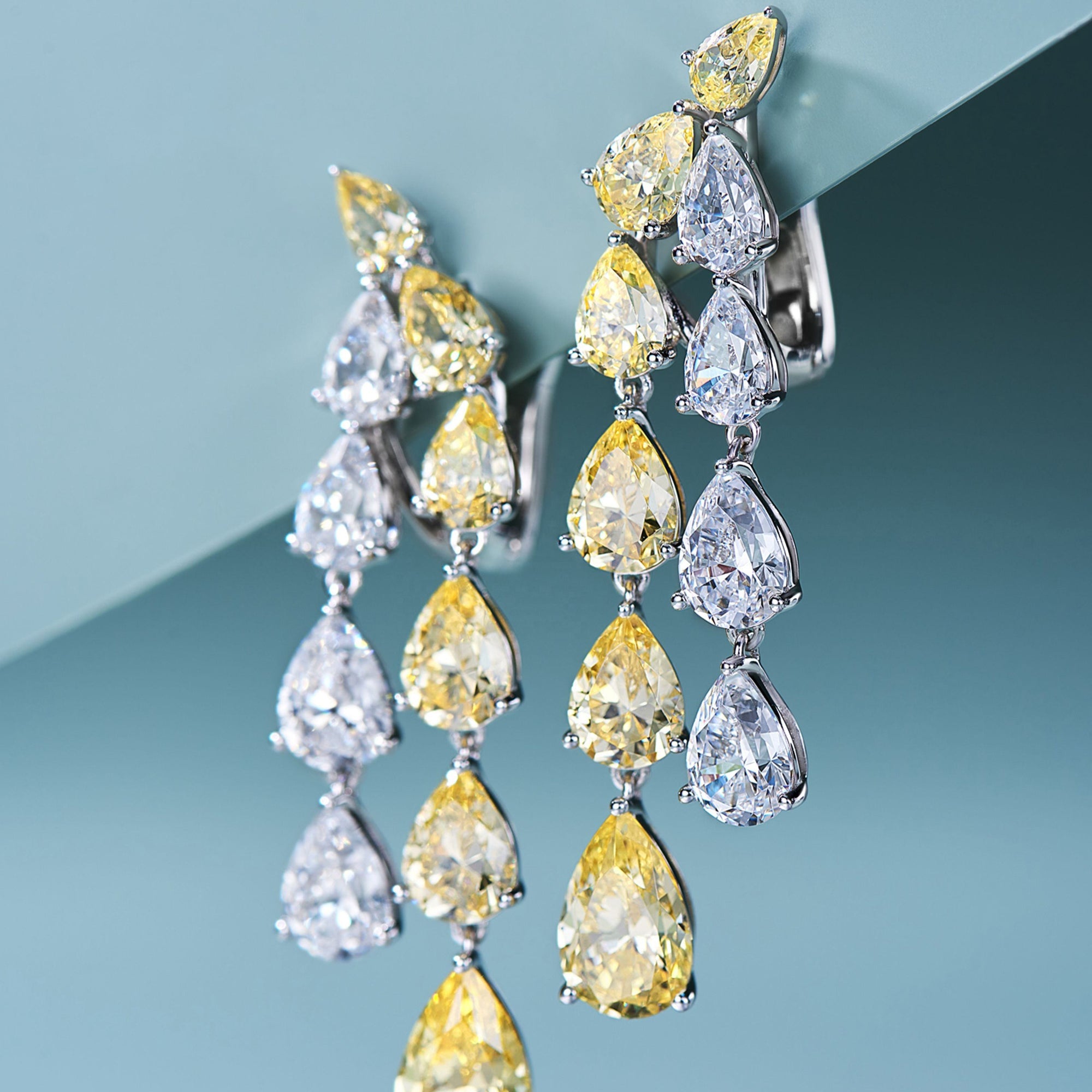 Cercei Strălucitori cu Cristal Galben din Argint 925 Placat cu Rodiu și Zircon 5A din - Castelo.ro