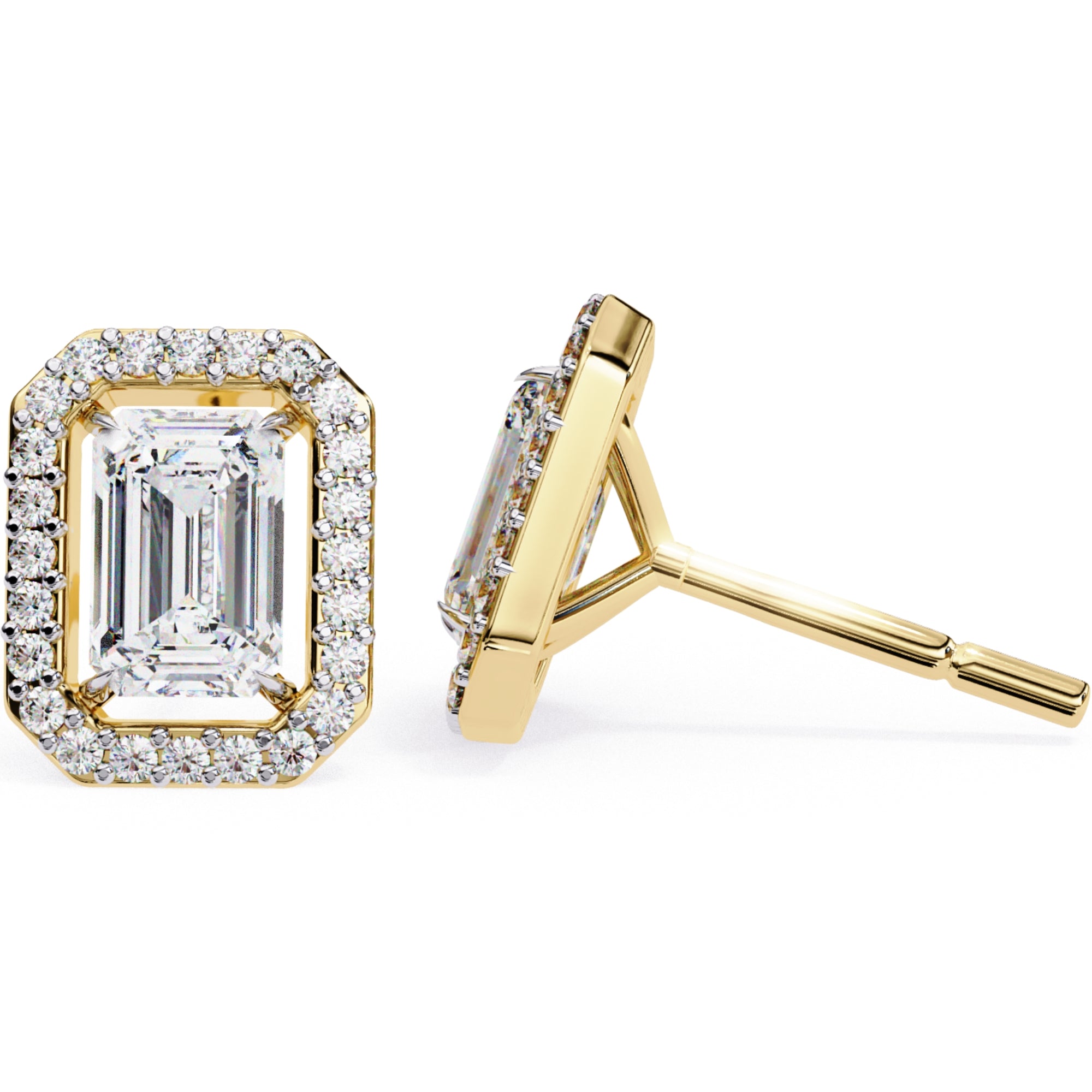 Cercei Stud Louvre Radiant cu Diamante Create în Laborator de 0.86 ct din 18K Aur Galben - Castelo.ro