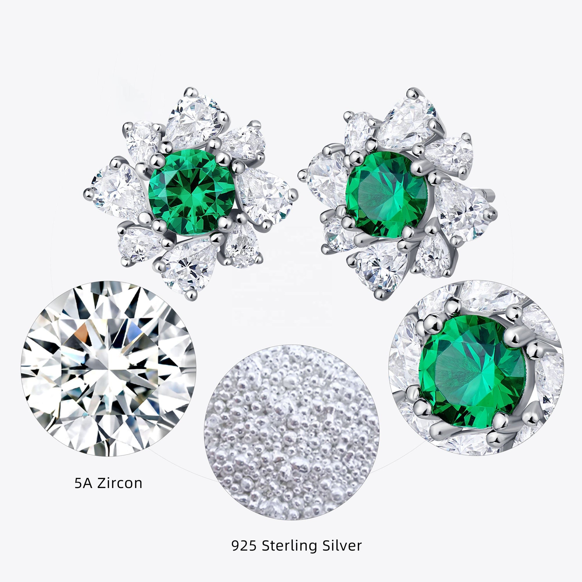 Cercei Stud cu Cristal Verde din Argint S925 Placat cu Rodiu și Zirconiu 5A din - Castelo.ro