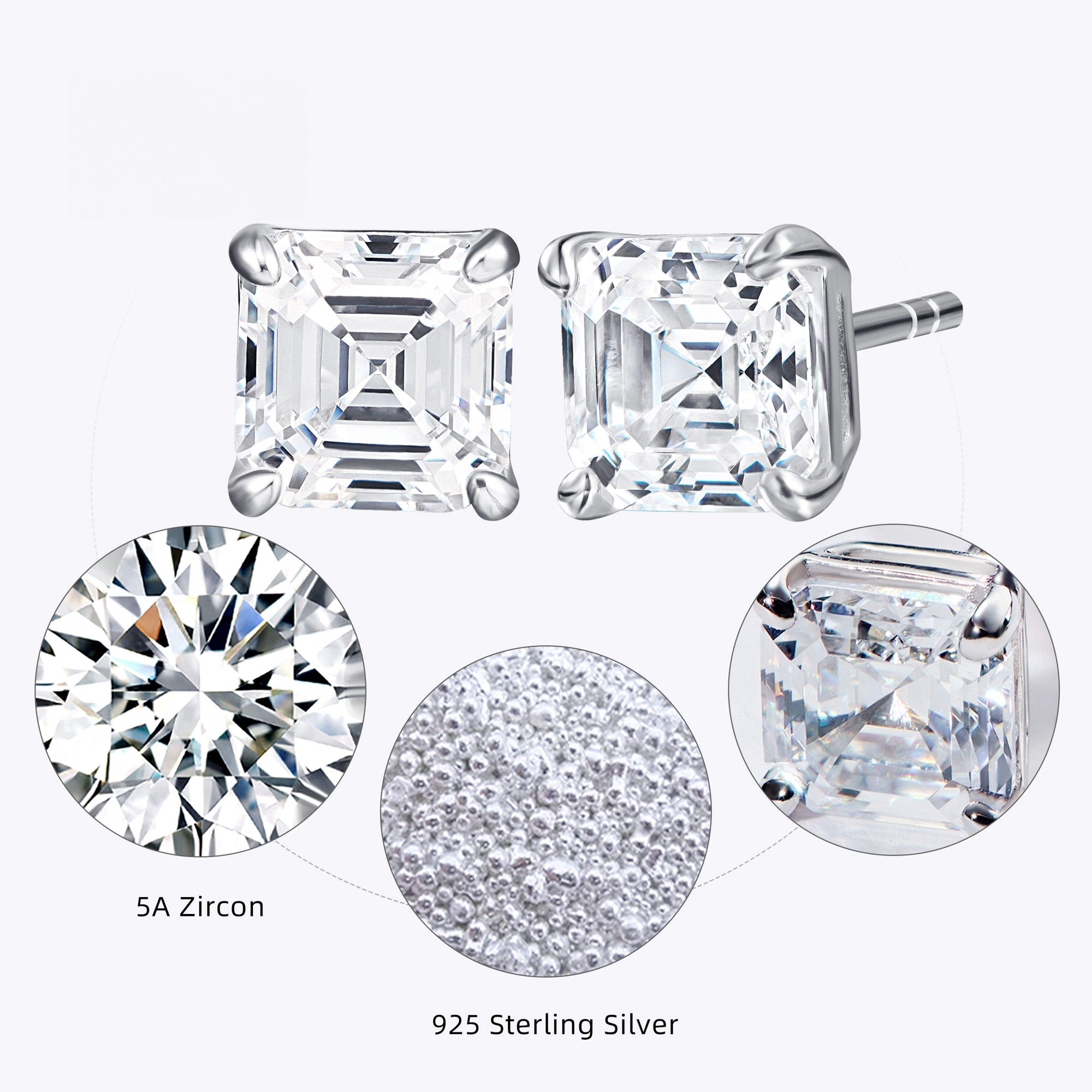 Cercei Cubici Stud Clasici cu Zircon Tăietură Asscher din Argint 925 din - Castelo.ro