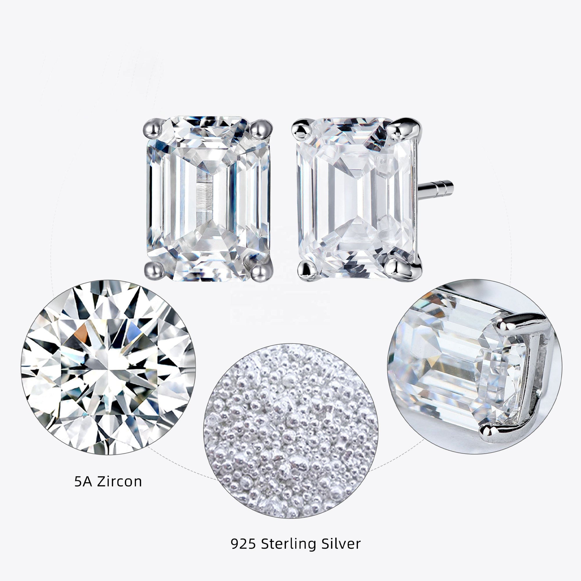 Cercei Stud Clasici cu Zircon Tăietură Asscher din Argint 925 din - Castelo.ro
