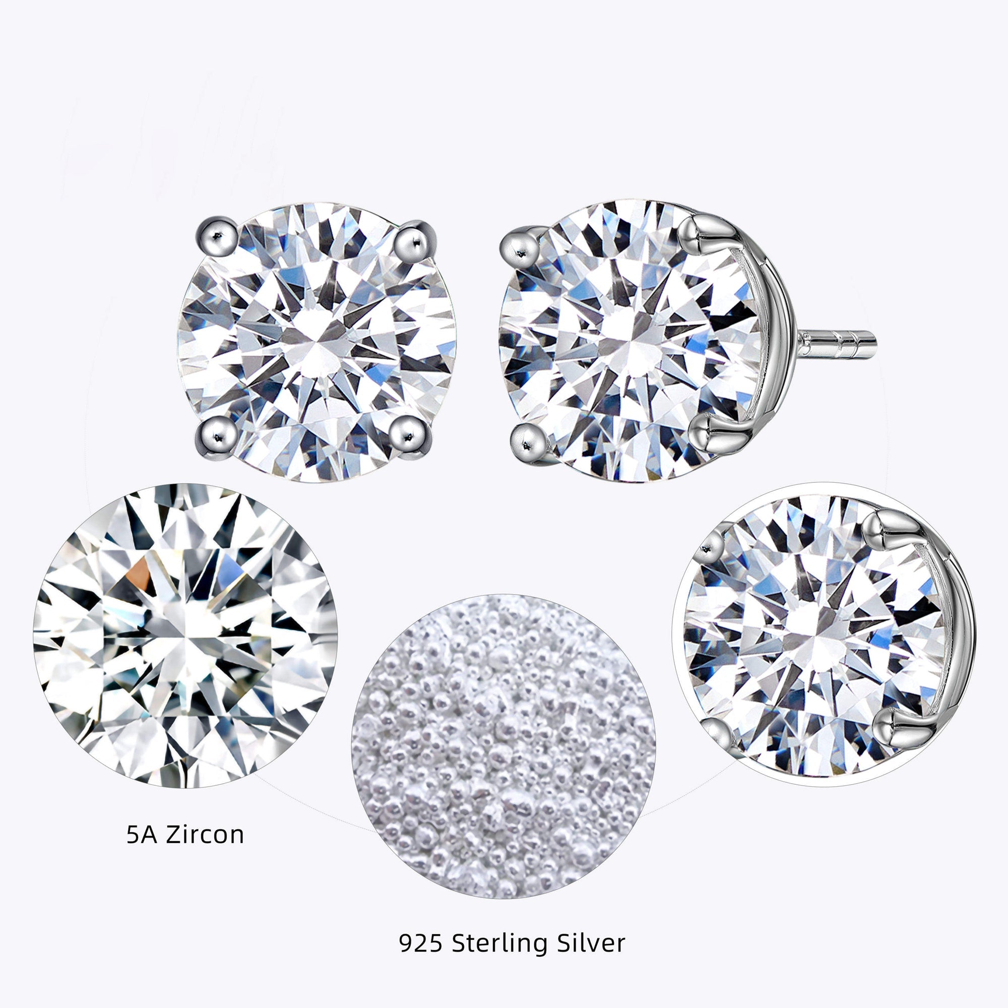 Cercei Stud cu Cristal Rotund Strălucitor în Patru Gheare din Argint 925 din - Castelo.ro