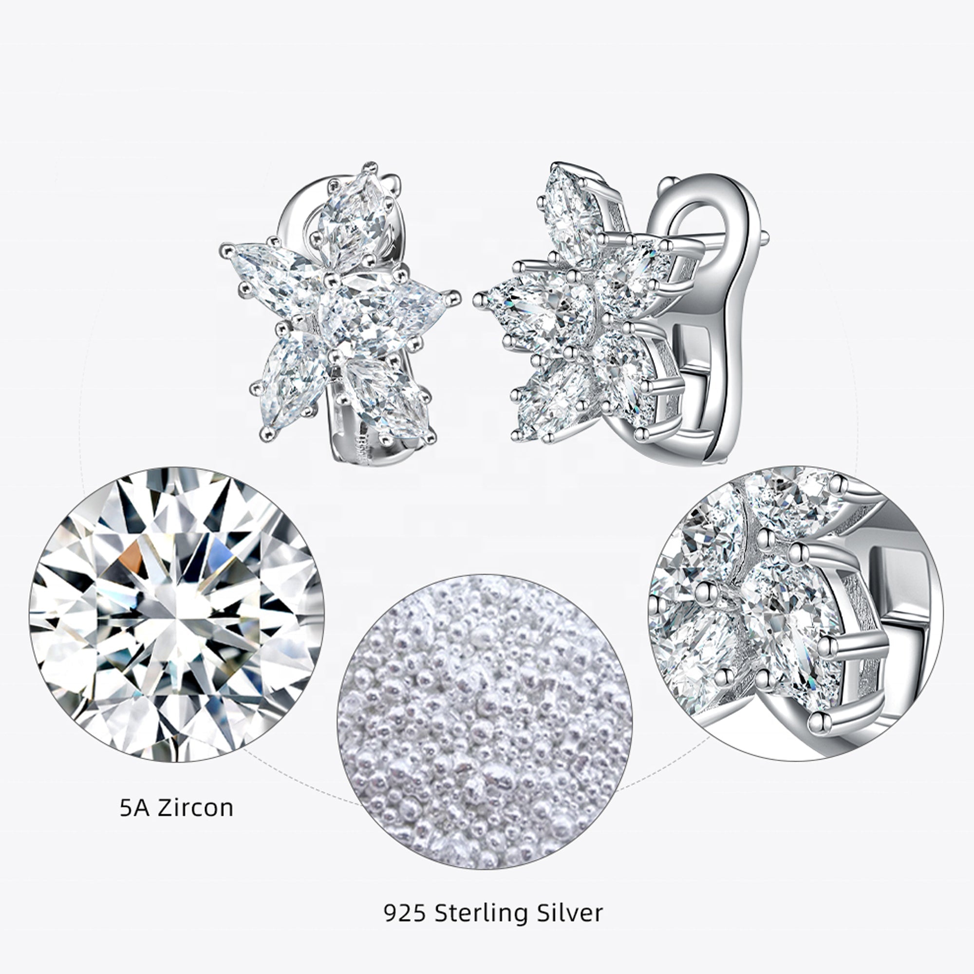 Cercei Stud Cluster cu Zirconiu 5A din Argint 925 Placat cu Rodiu din - Castelo.ro