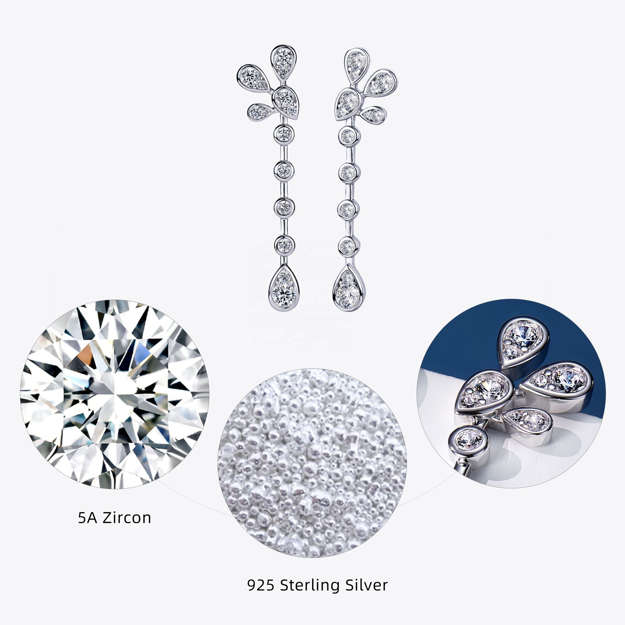 Cercei Pene Delicate din Argint S925 Placat cu Rodiu și Zirconiu Cubic din - Castelo.ro