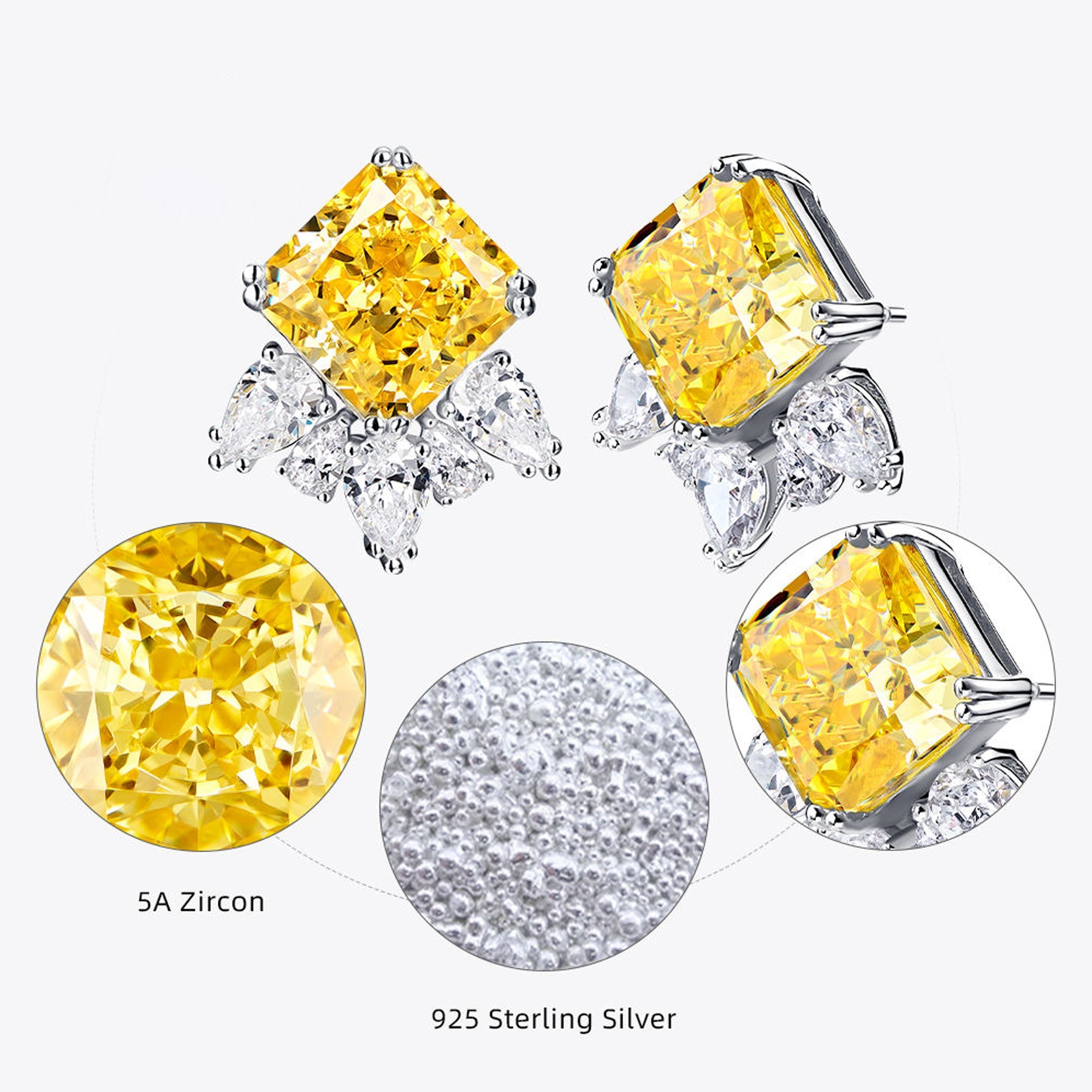 Cercei Stud Ananas cu Cristal Galben din Argint S925 Placat cu Rodiu și Zircon A5 din - Castelo.ro