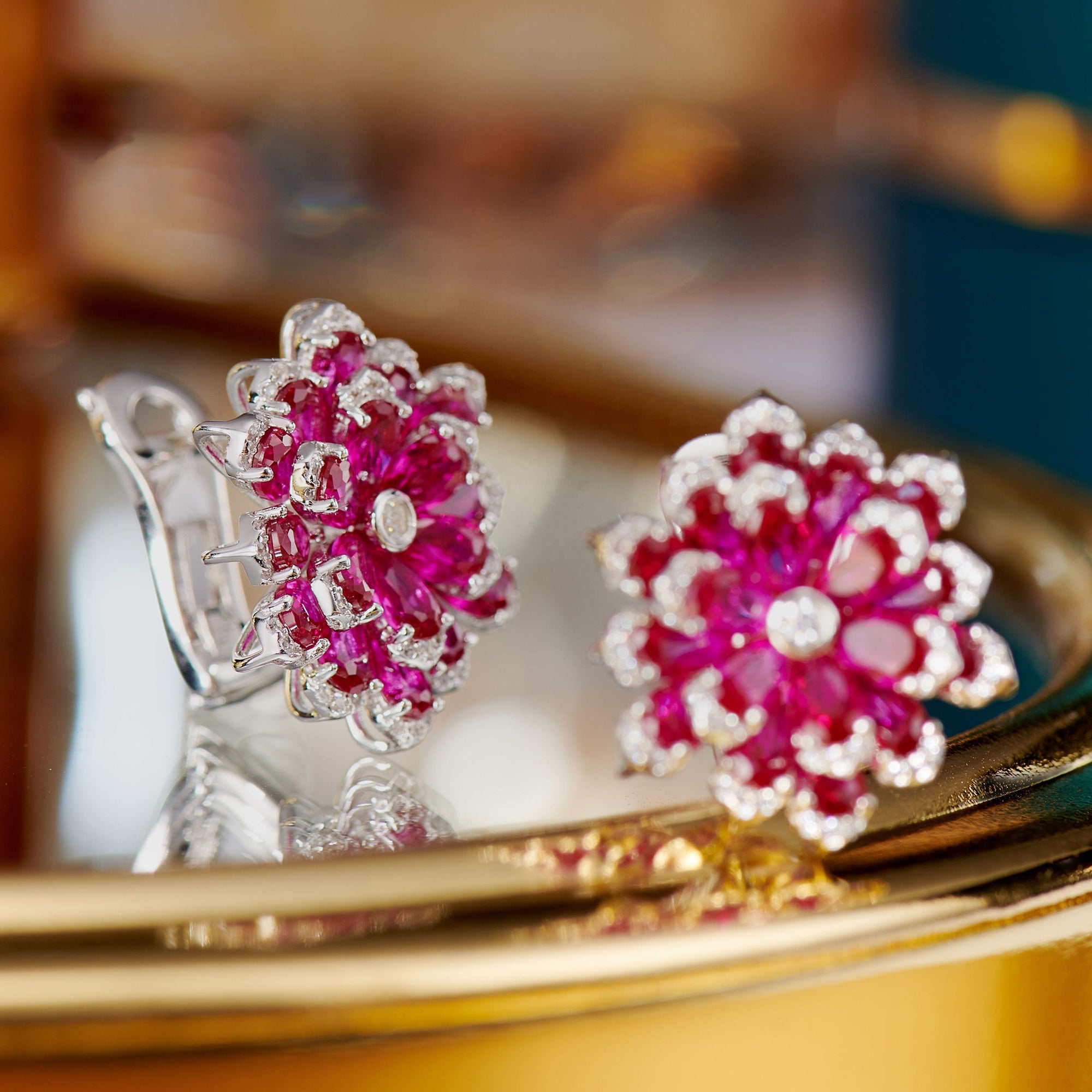 Cercei Stud Roz Floare Eternă din Argint S925 Placat cu Rodiu și Zirconiu 5A din - Castelo.ro
