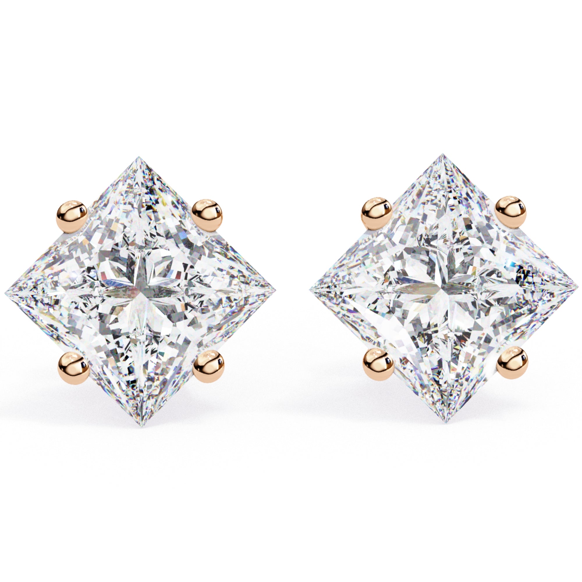 Cercei Stud Cu Diamante Naturale Tăietură Princess de 2 ct din - Castelo.ro