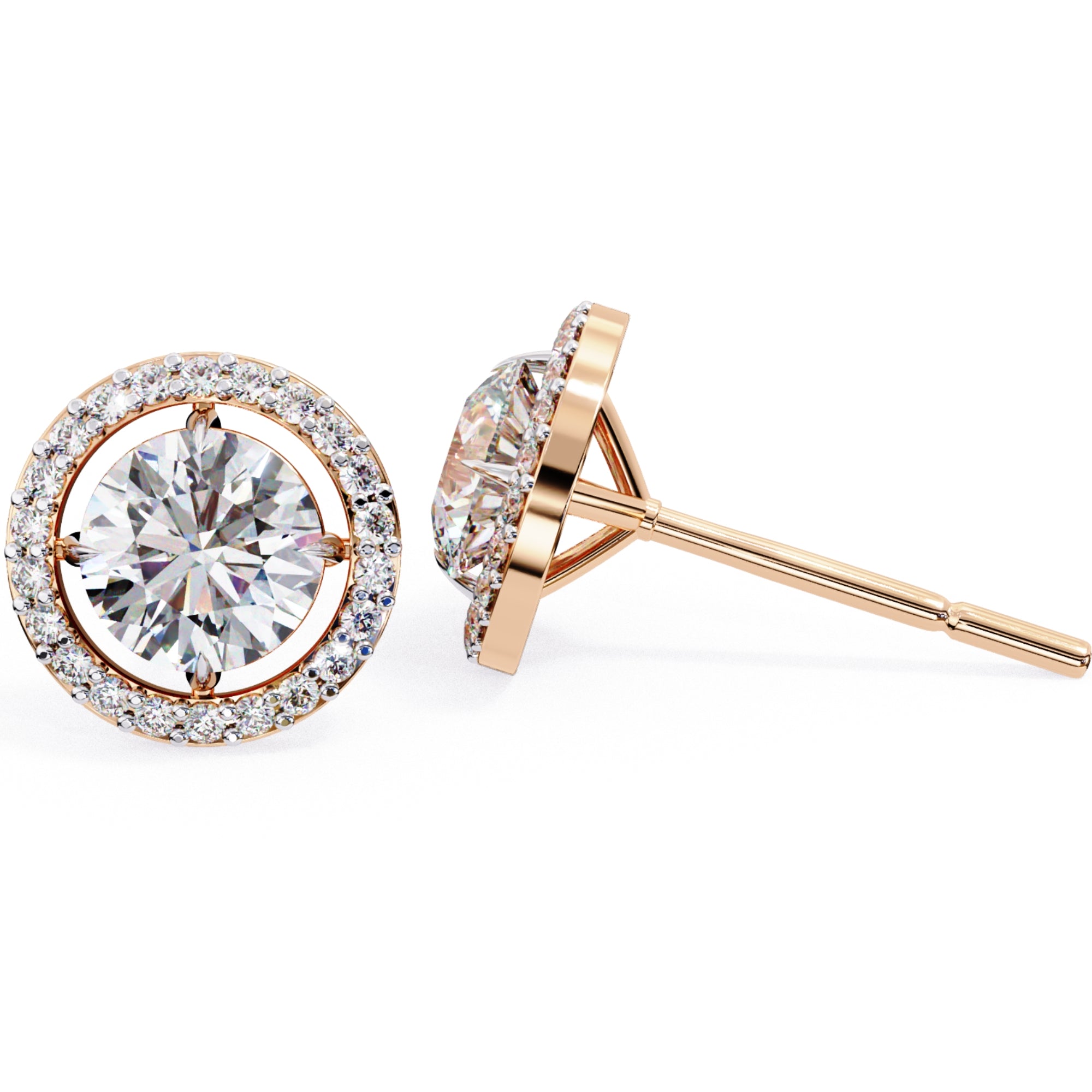 Cercei Stud Round Halo cu Diamante Create în Laborator de 0.92 ct din 18K Aur Roz - Castelo.ro