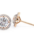 Cercei Stud Round Halo cu Moissanite de 0.92 ct din 18K Aur Roz - Castelo.ro